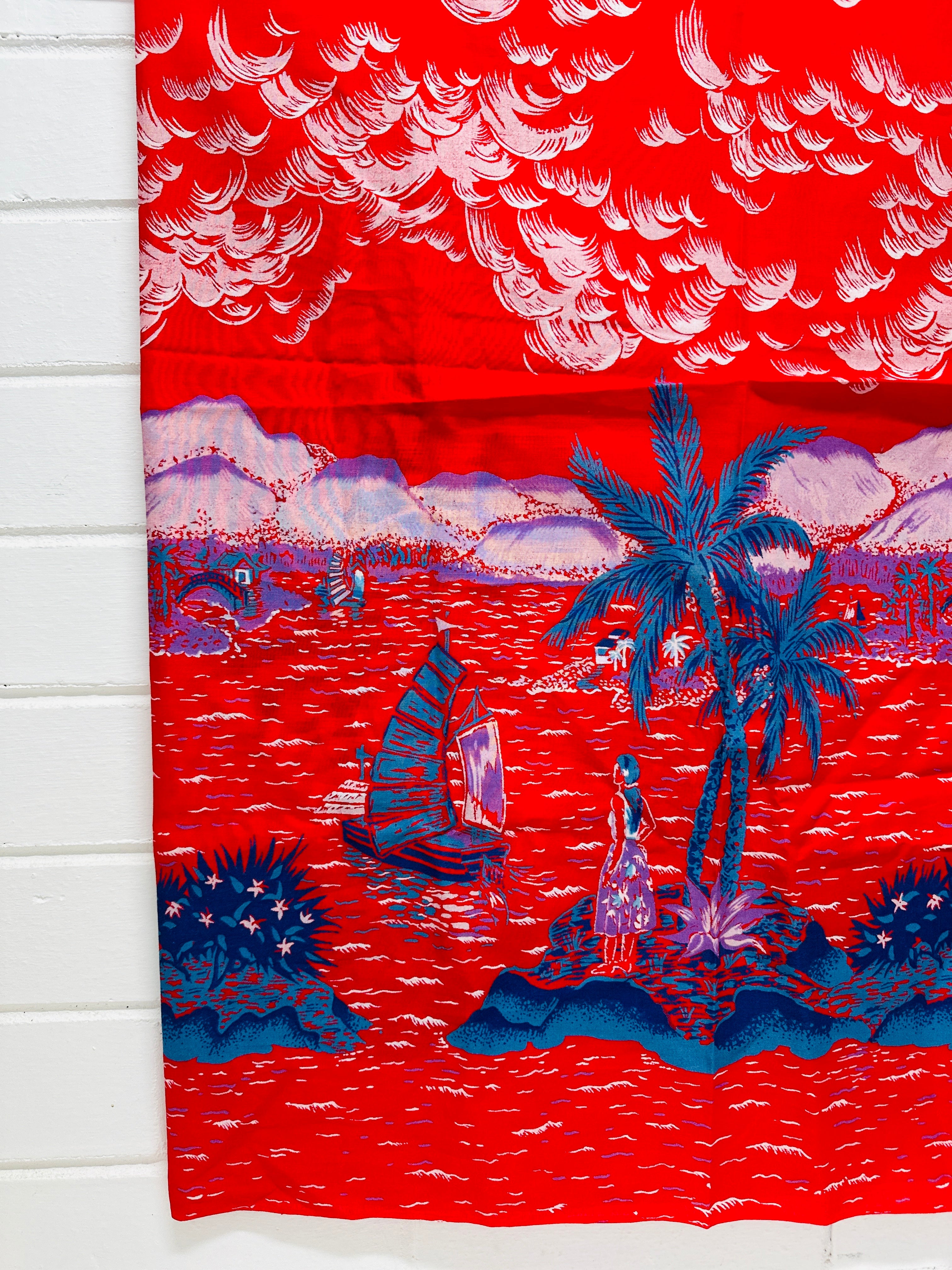 130cms RETRO Red Palm Trees Fabric