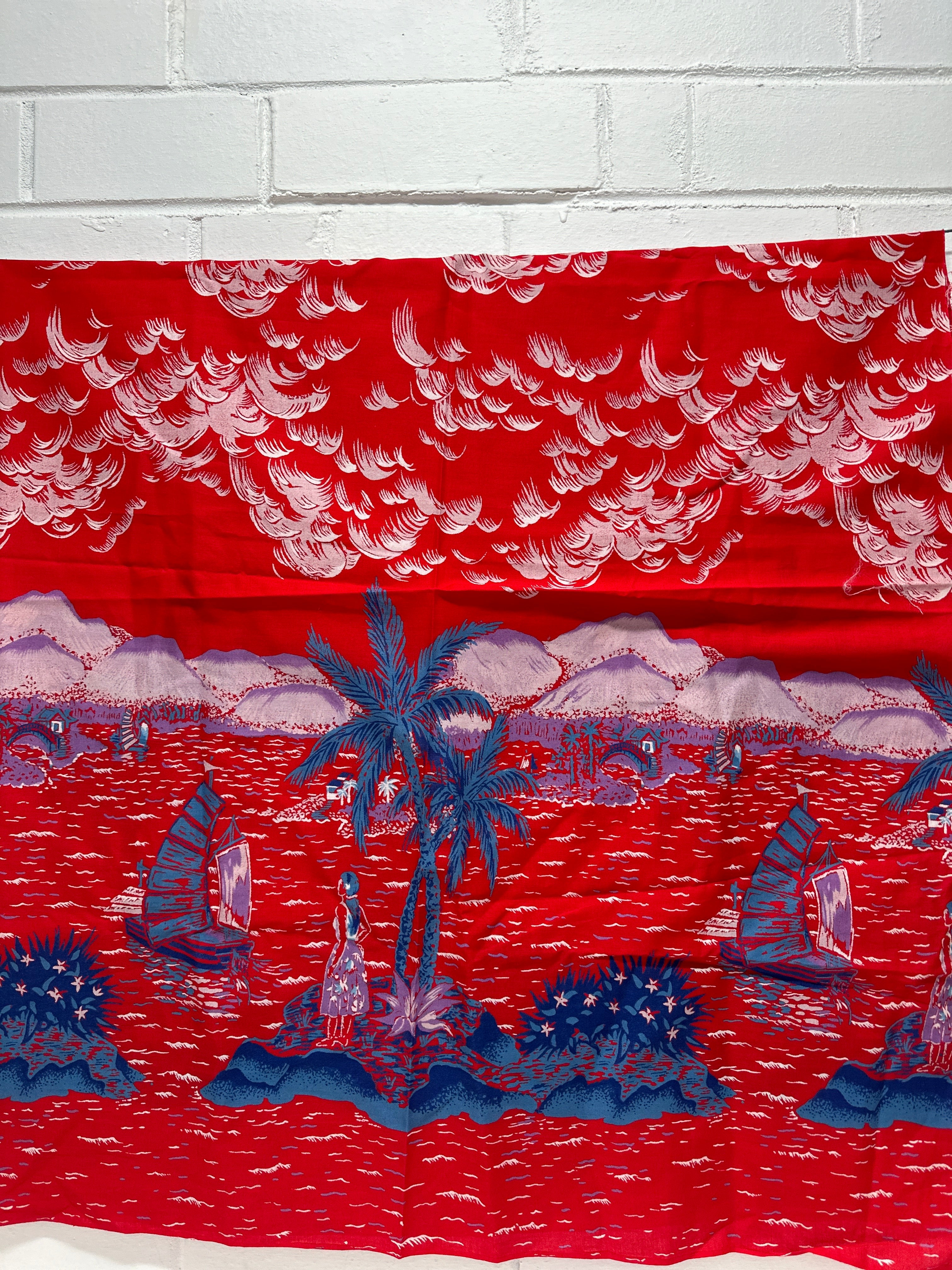 130cms RETRO Red Palm Trees Fabric