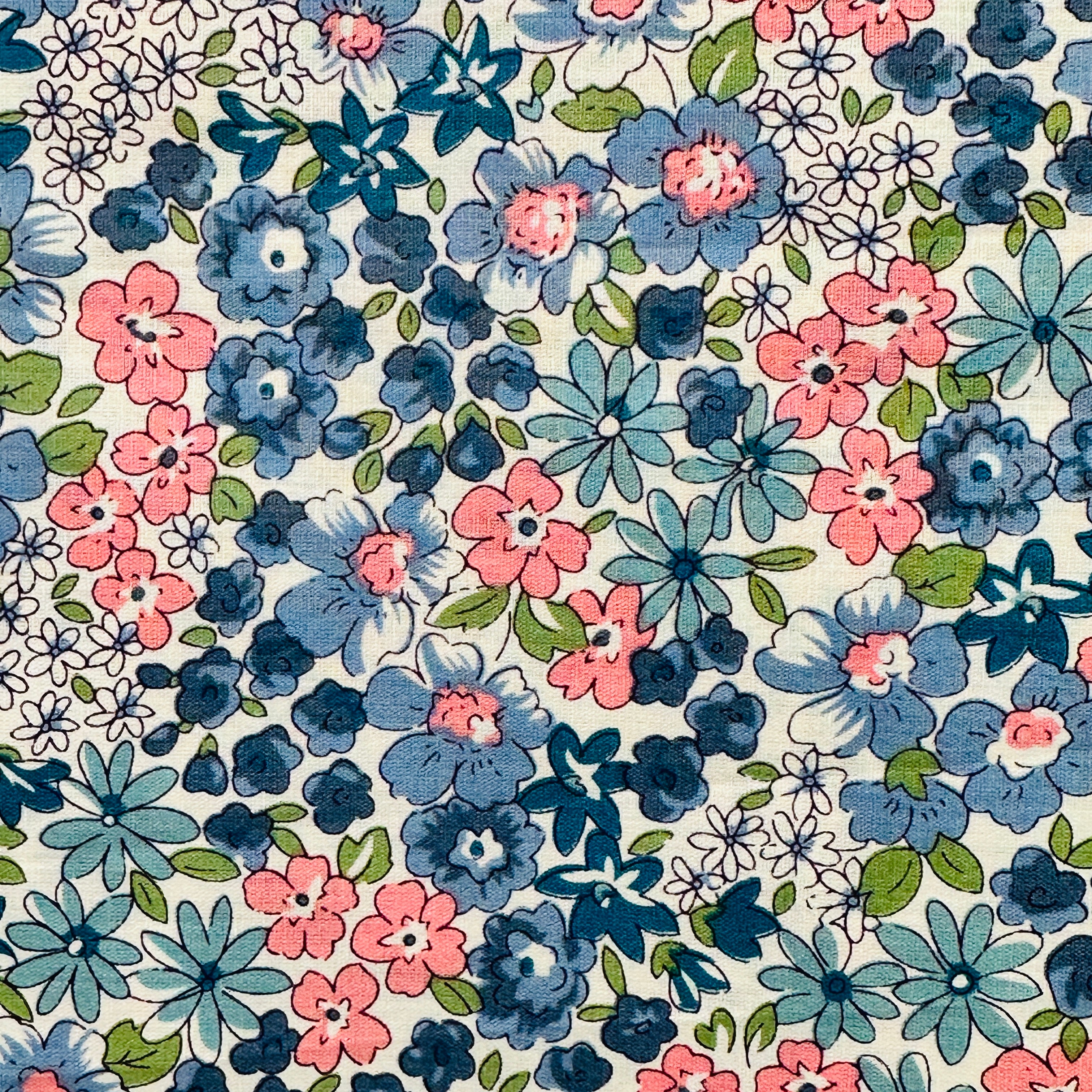 340cms Sweet Blues & Pinks Floral Cotton Fabric Modern