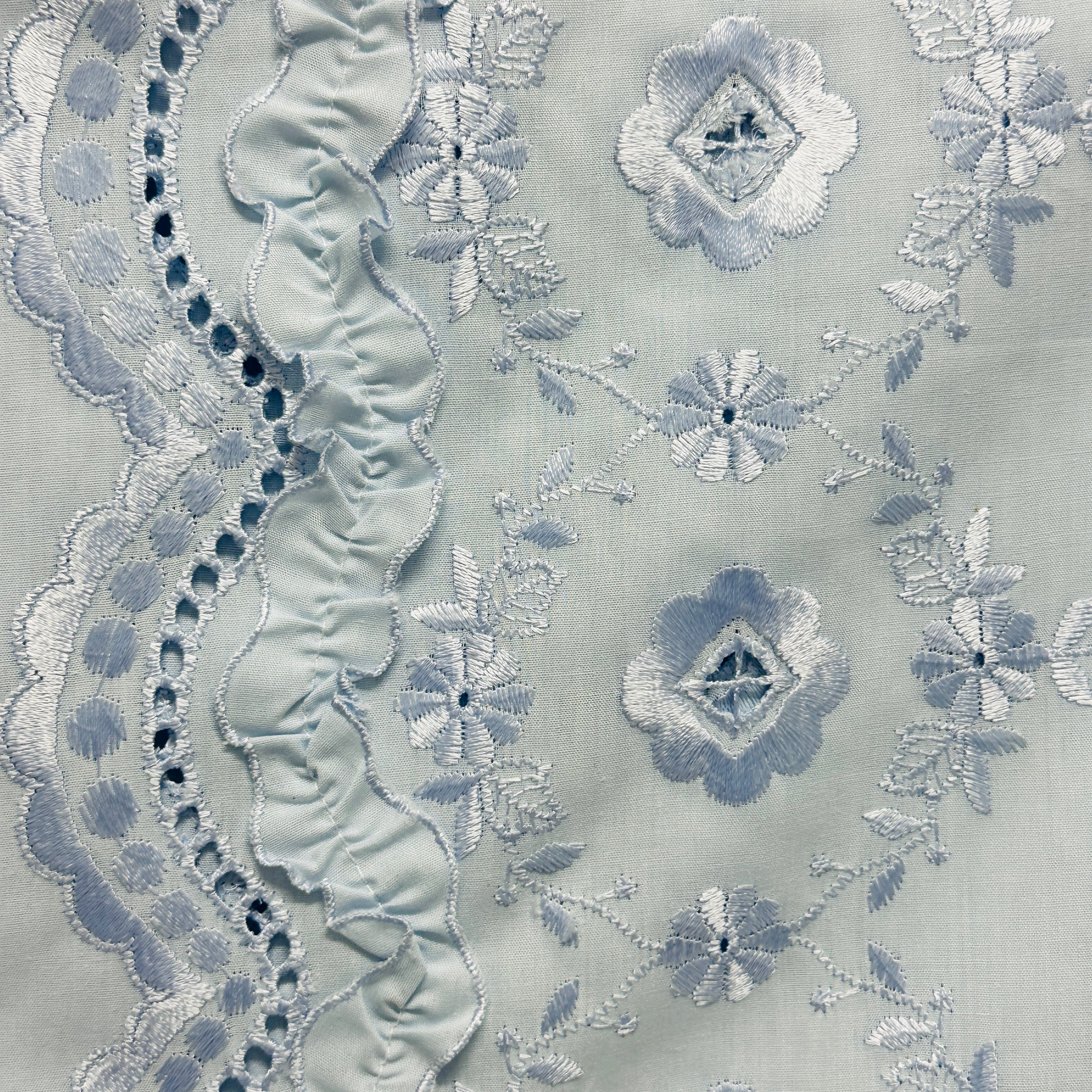 340CMS Embroidered Pale Blue Cotton Fabric