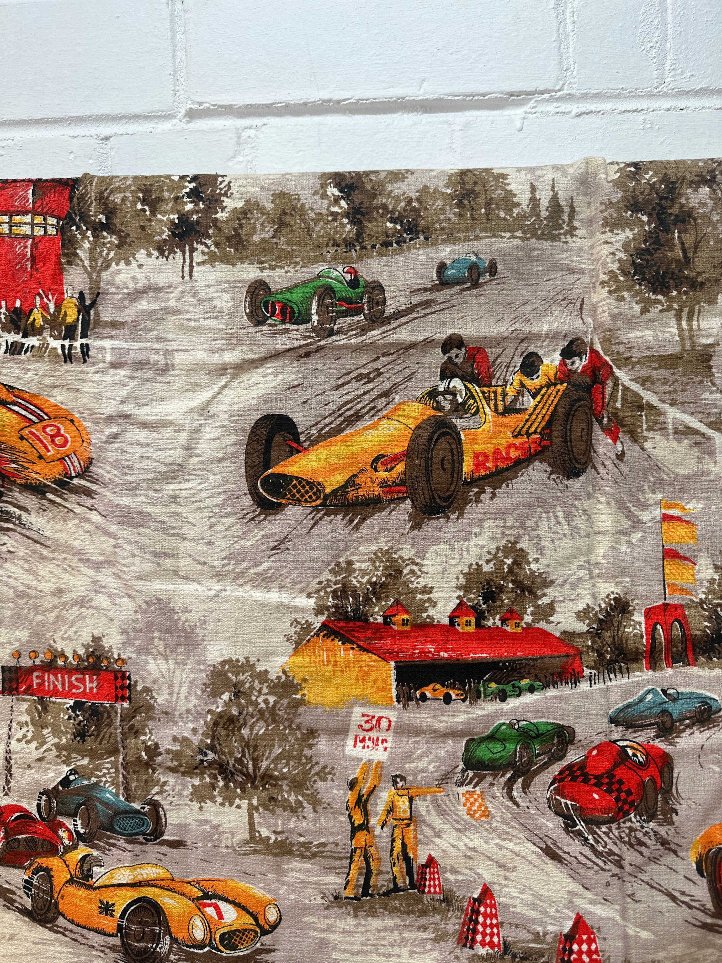 190cms Retro Curtain Panel Fabric Racing Cars