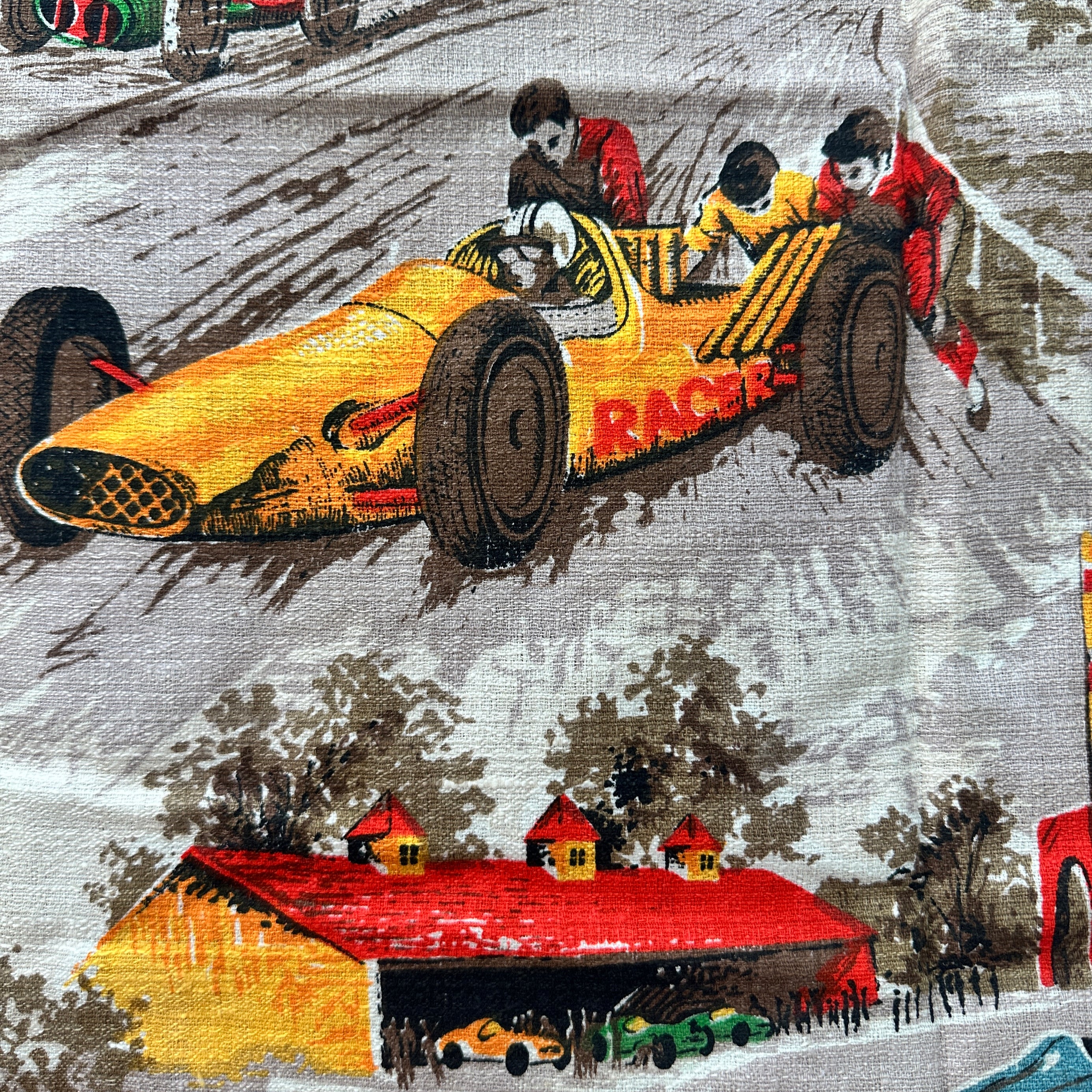 190cms Retro Curtain Panel Fabric Racing Cars