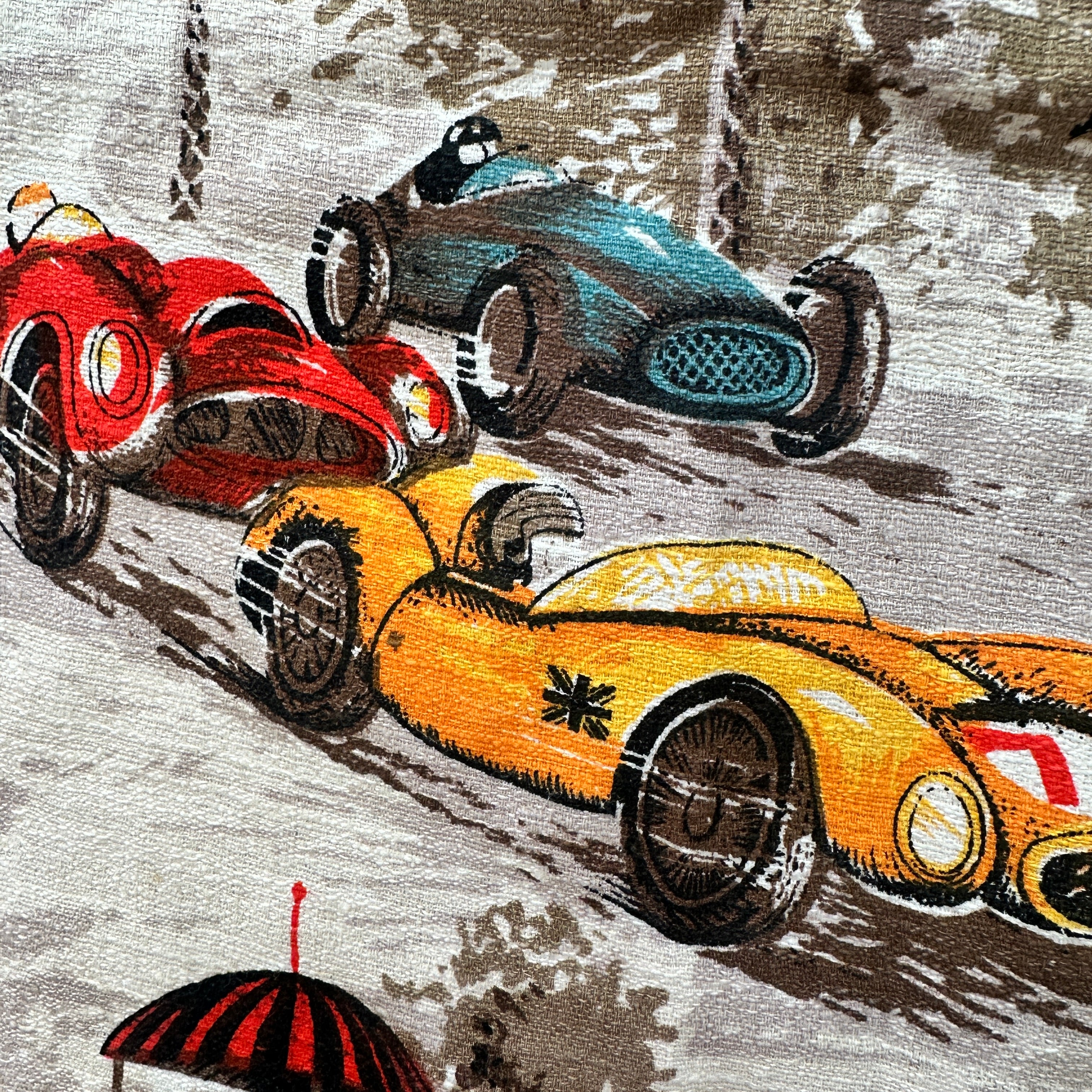 190cms Retro Curtain Panel Fabric Racing Cars