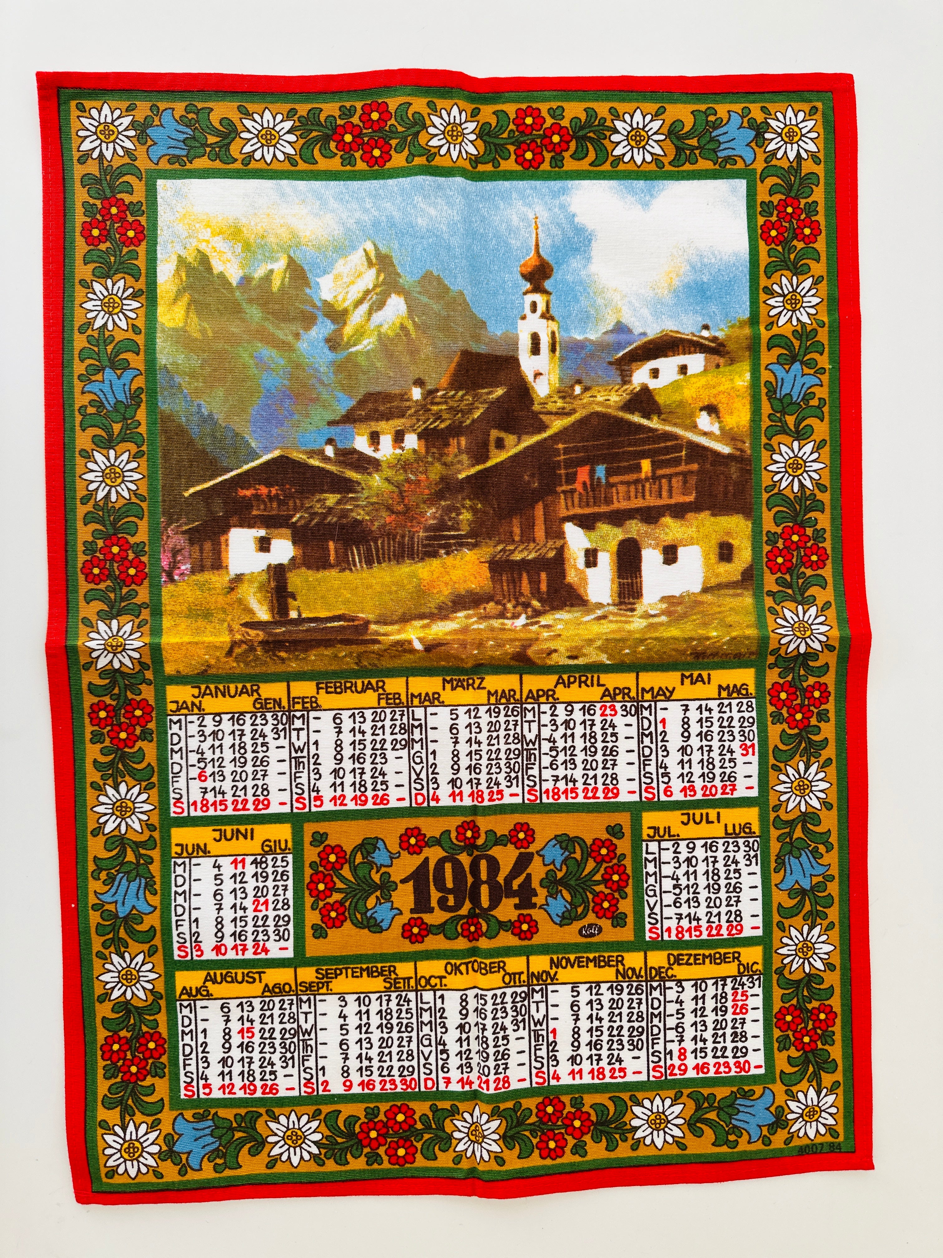 1984 Calendar Tea Towel Wall Hanging COTTON