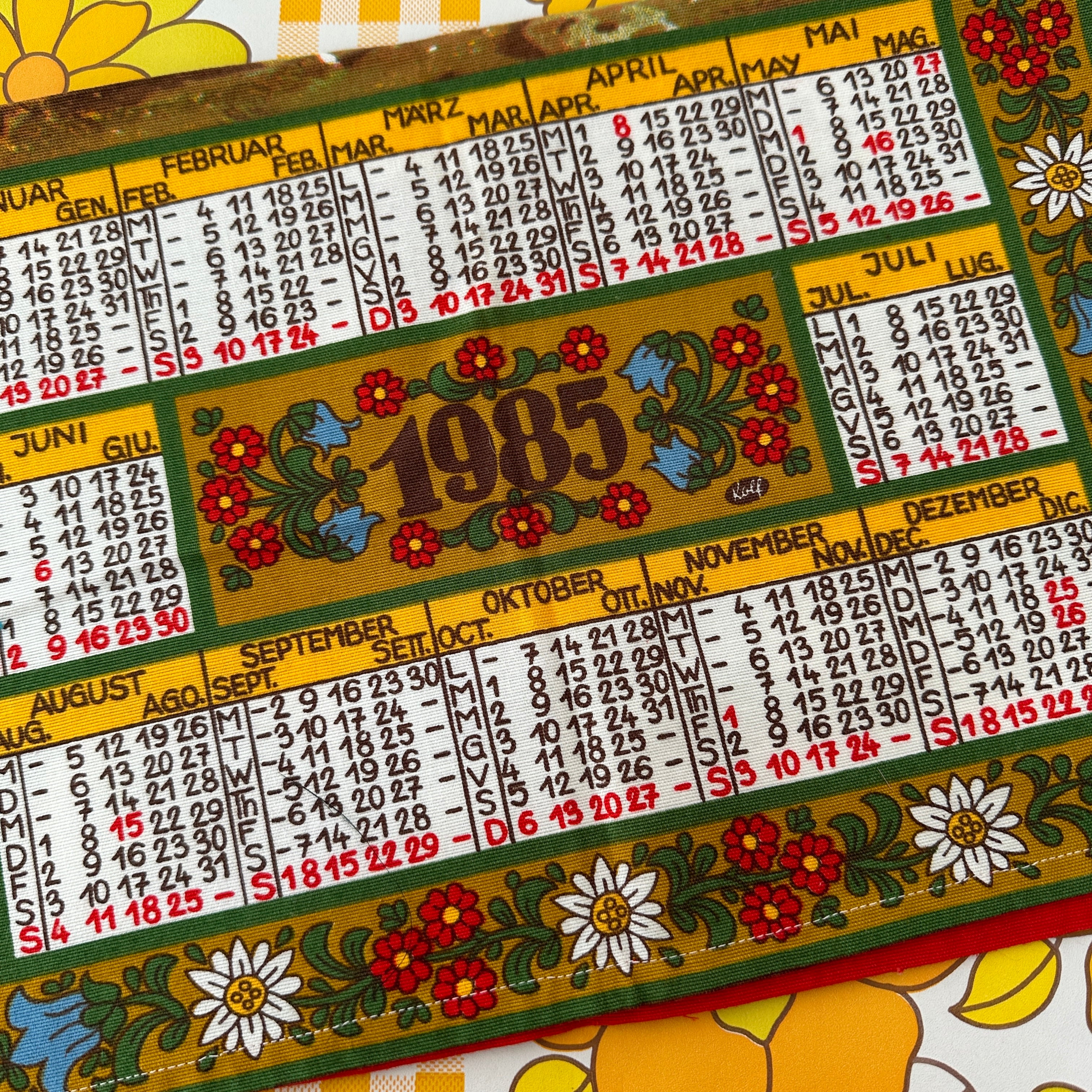 1984 Calendar Tea Towel Wall Hanging COTTON