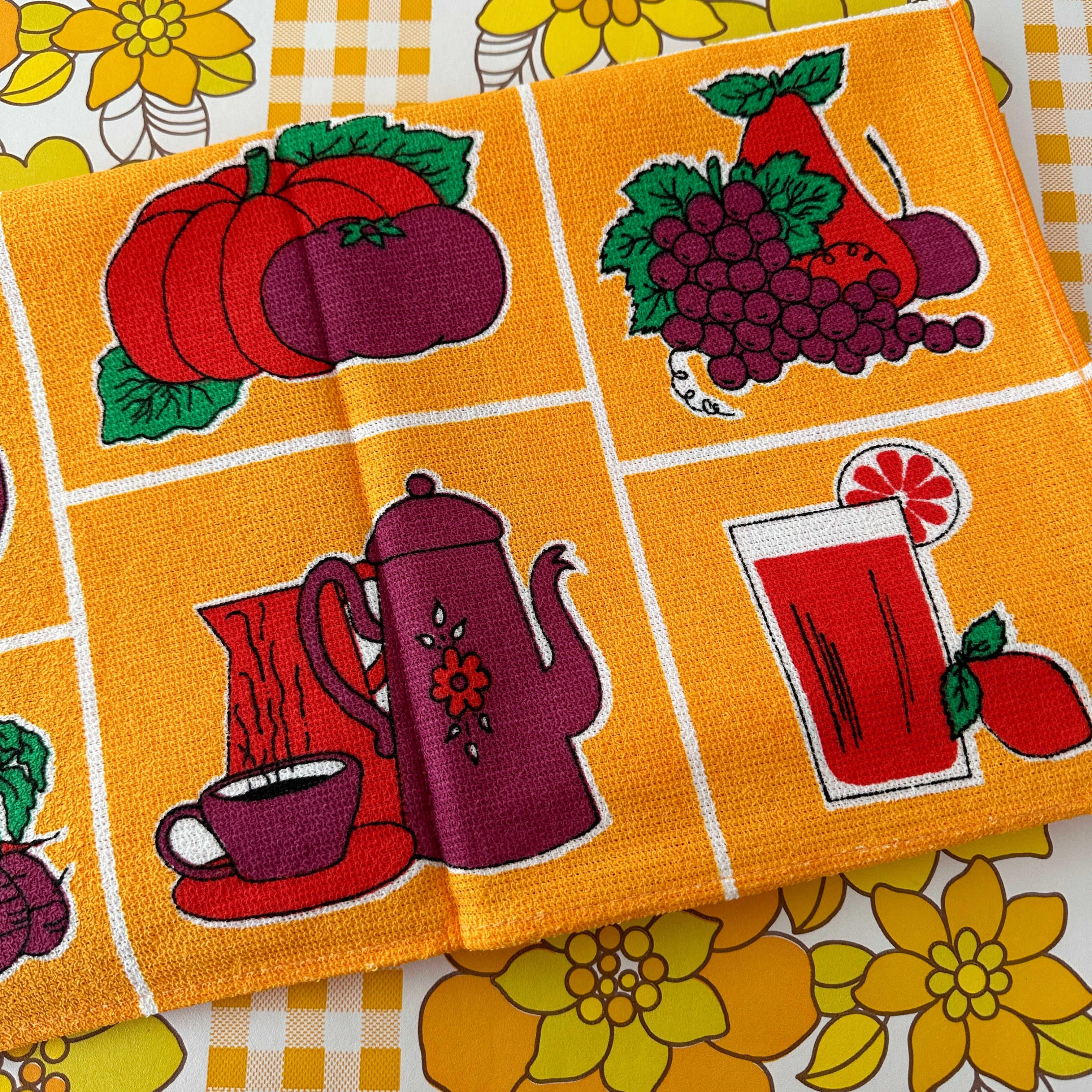 NOS Retro Cotton Tea Towel Bright COTTON