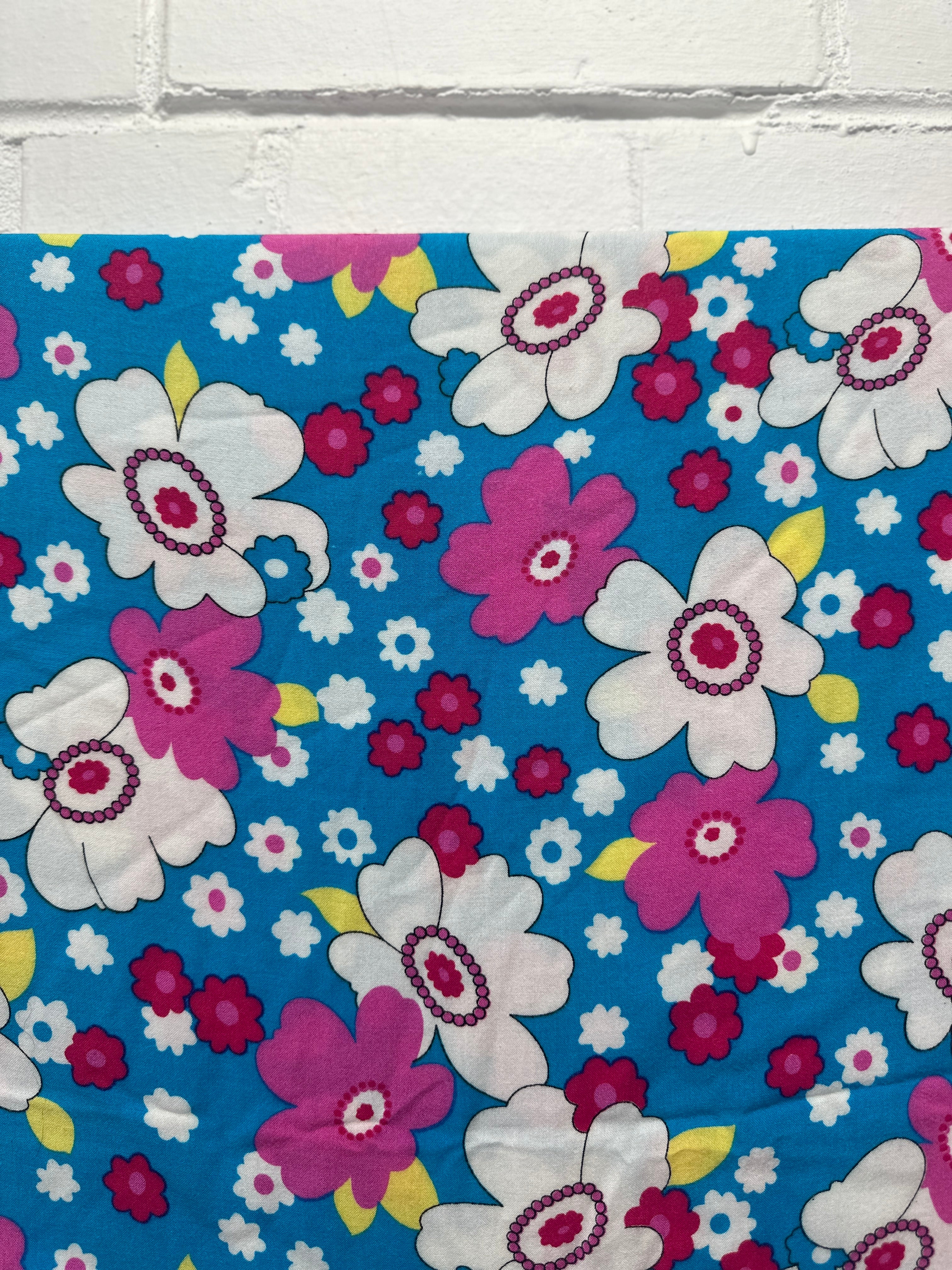 180cms MODERN Bright Blue Floral Fabric