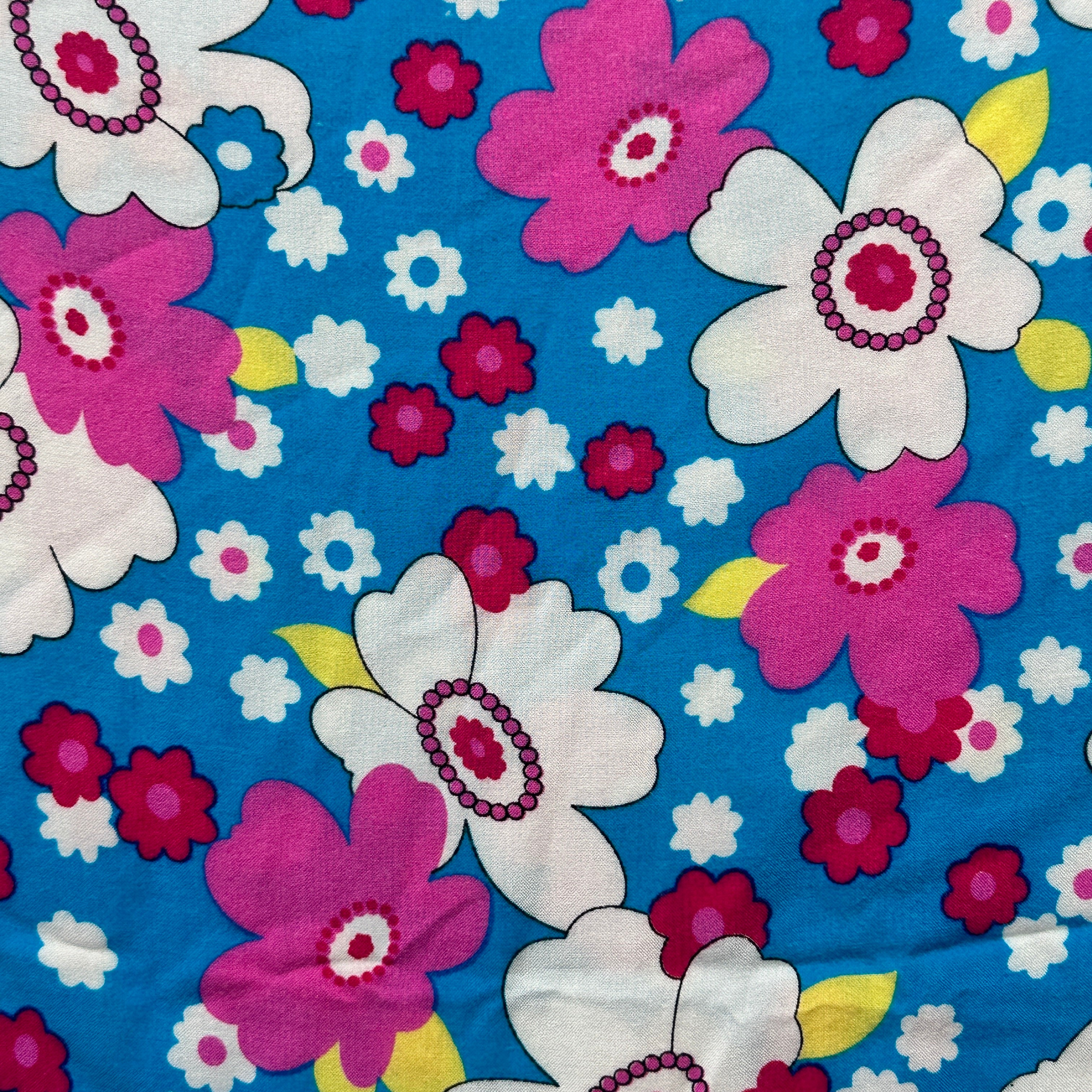 180cms MODERN Bright Blue Floral Fabric