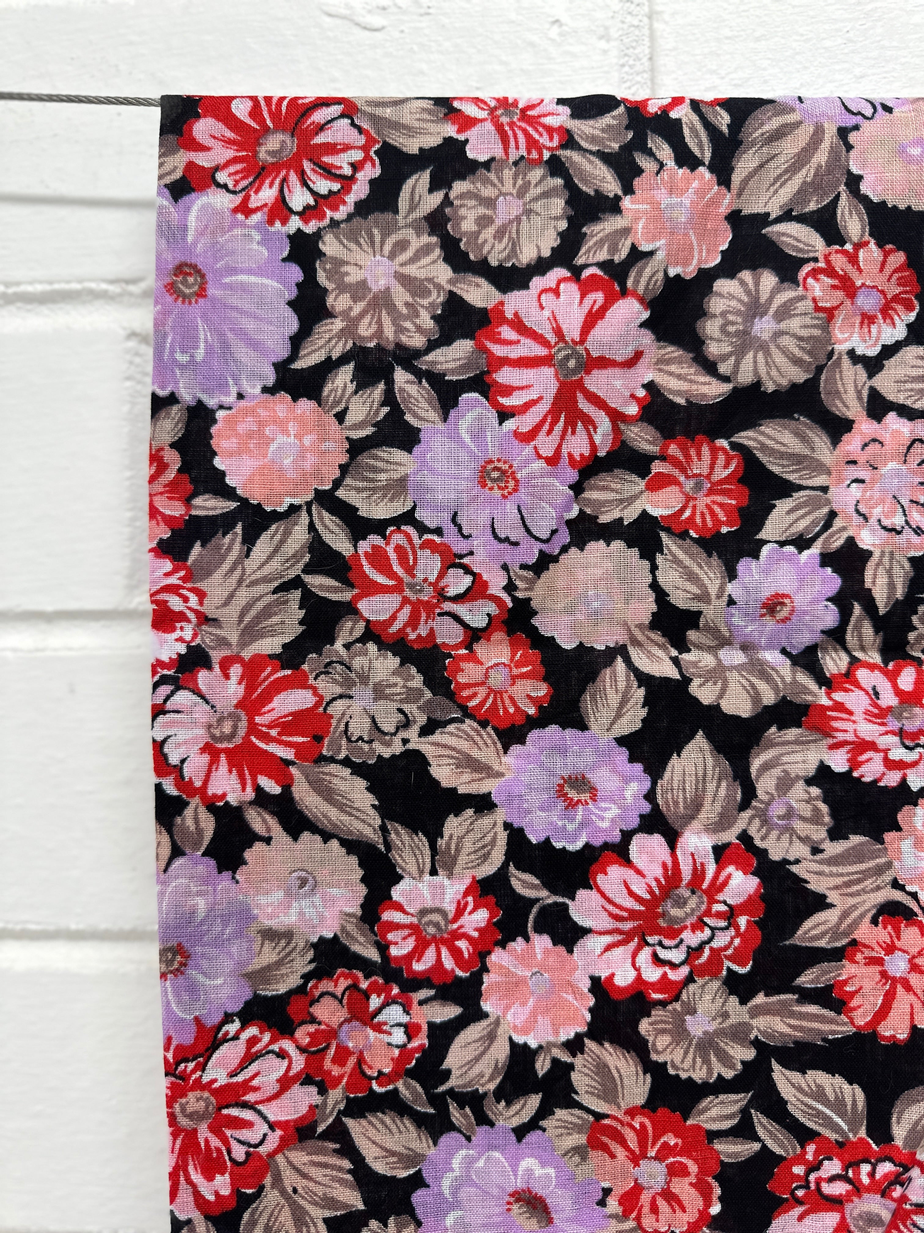 300cms Black & Purple FLORAL Fabric