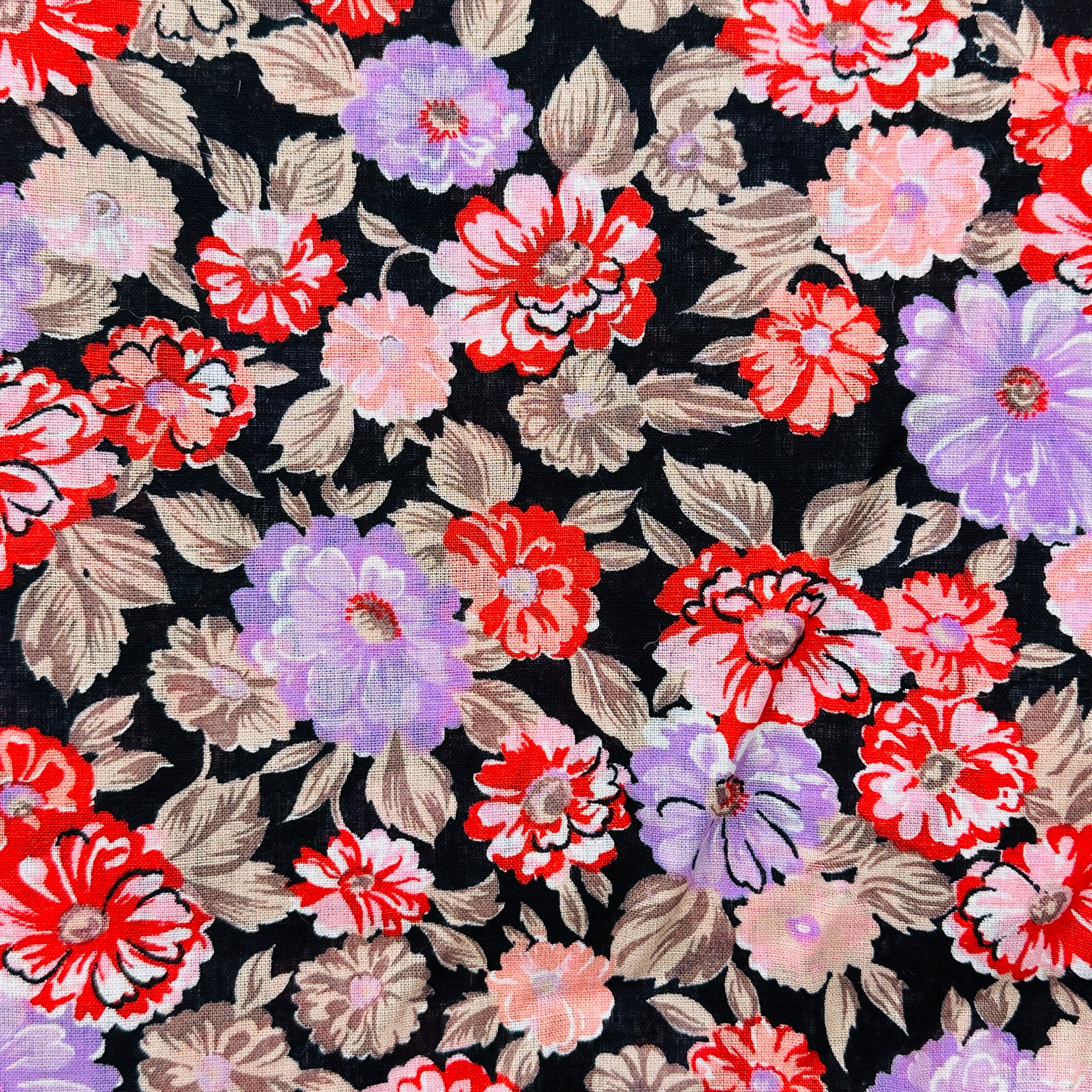 300cms Black & Purple FLORAL Fabric