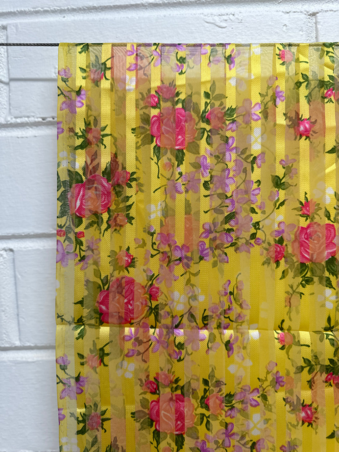 180cms Bright Yellow Stripes Floral Sheer VINTAGE Fabric