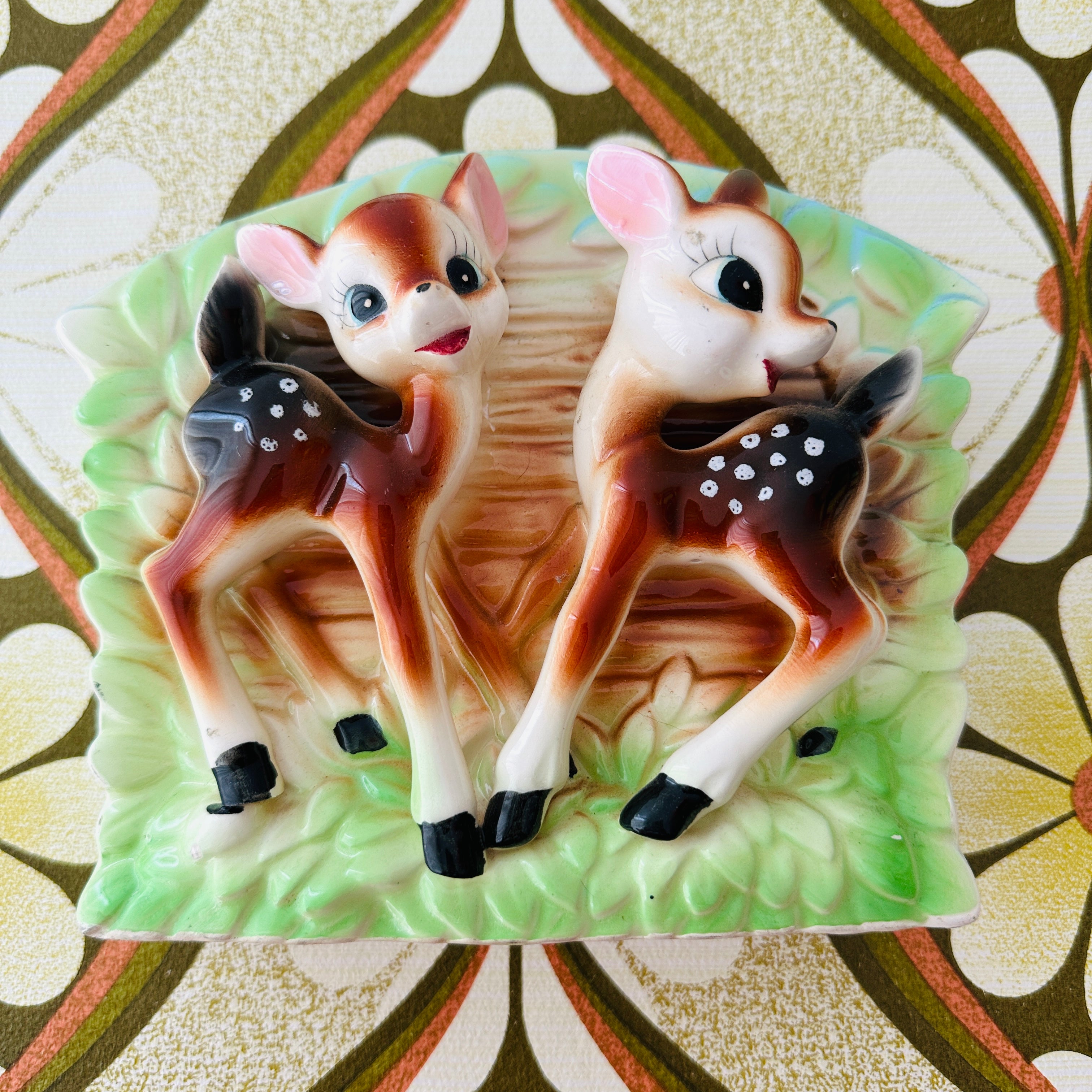 Vintage Bambi Wall Pocket Planter VASE MCM 2 Deer