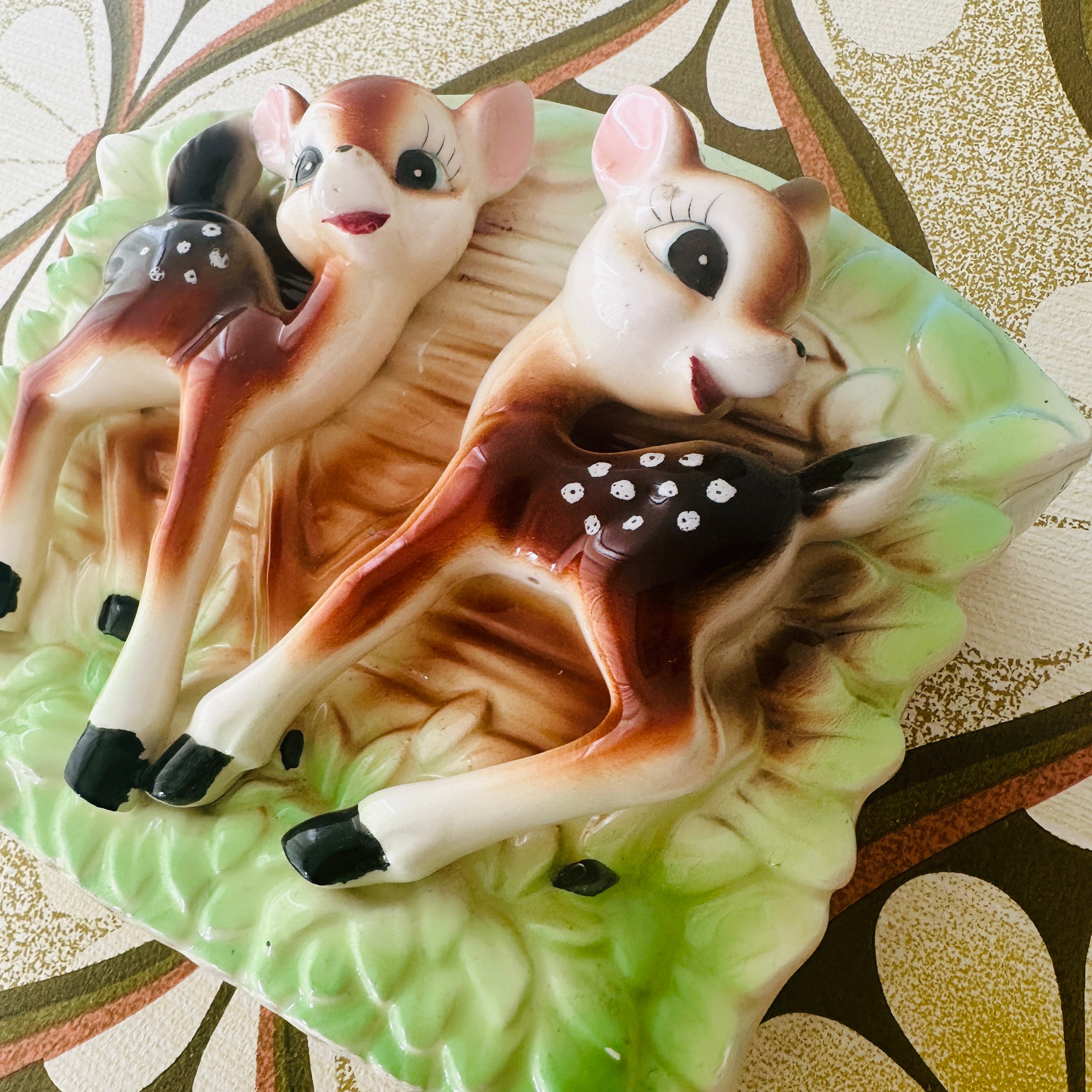 Vintage Bambi Wall Pocket Planter VASE MCM 2 Deer