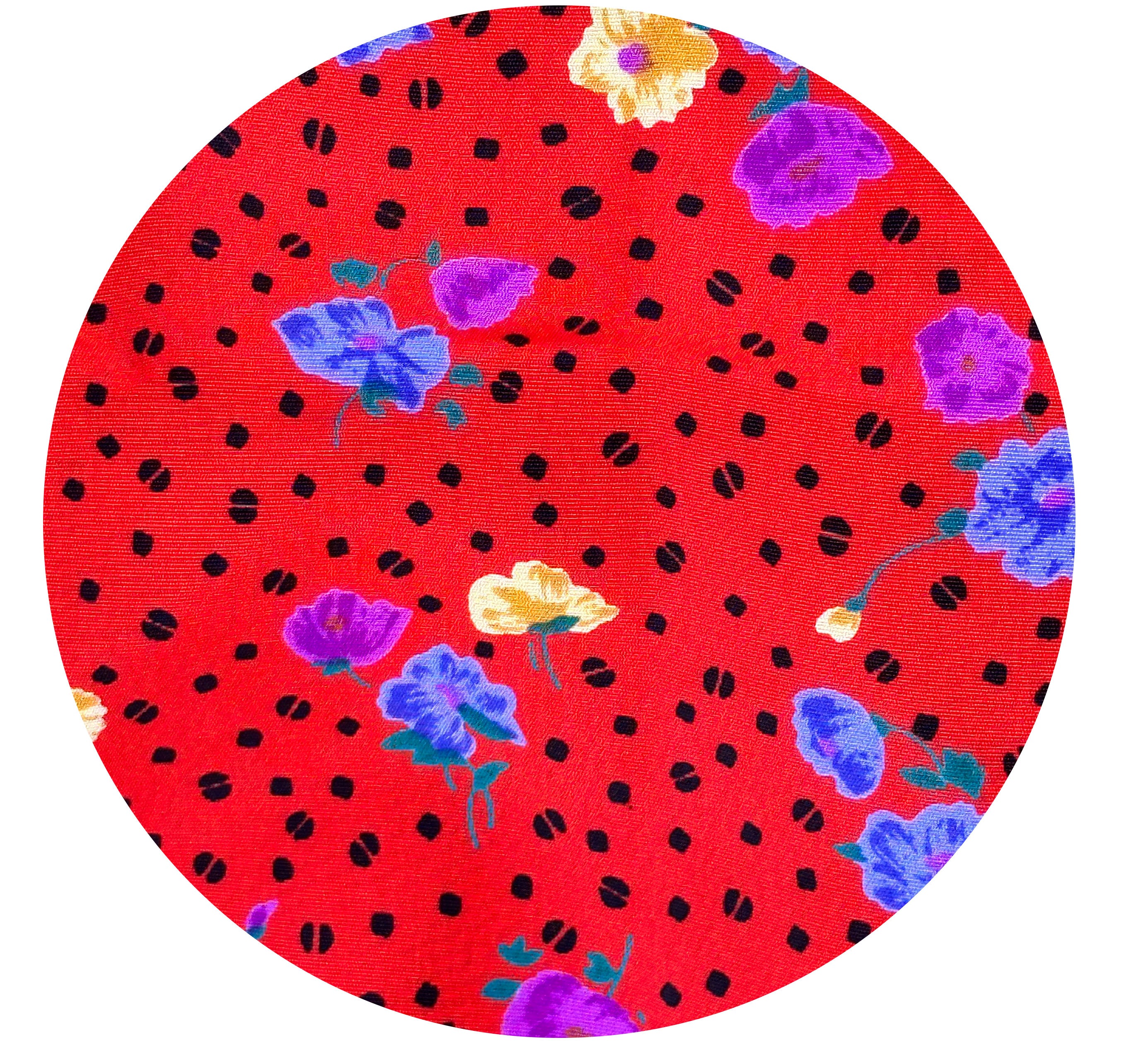 230cms RED Floral Nylon Fabric Vintage