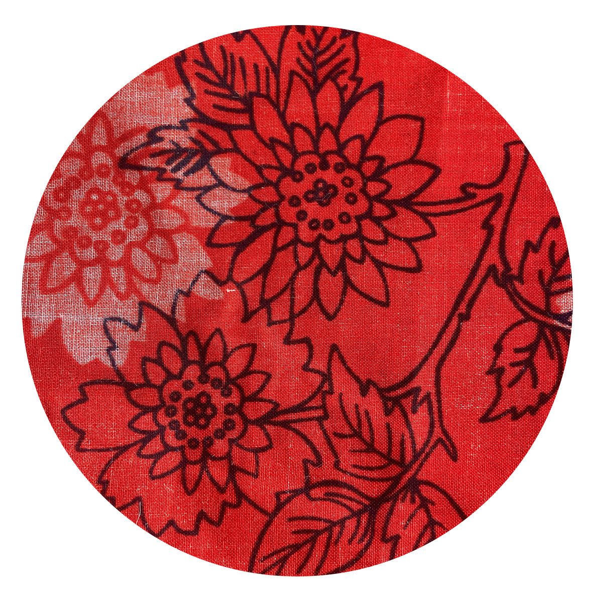 310cms Red Floral FABRIC Black Floral Outline