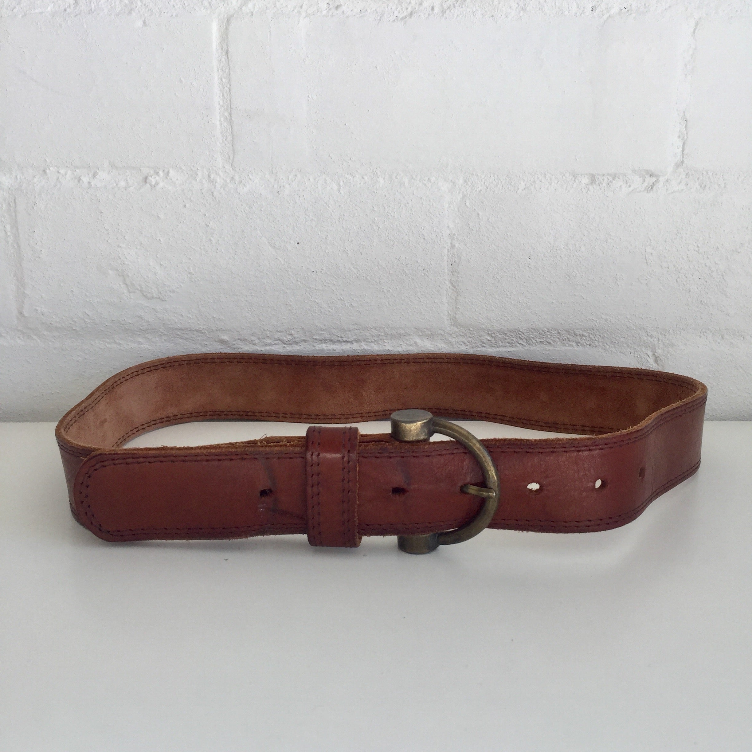 AWESOME Vintage GENUINE LEATHER BELT Rustic Buckle UNISEX