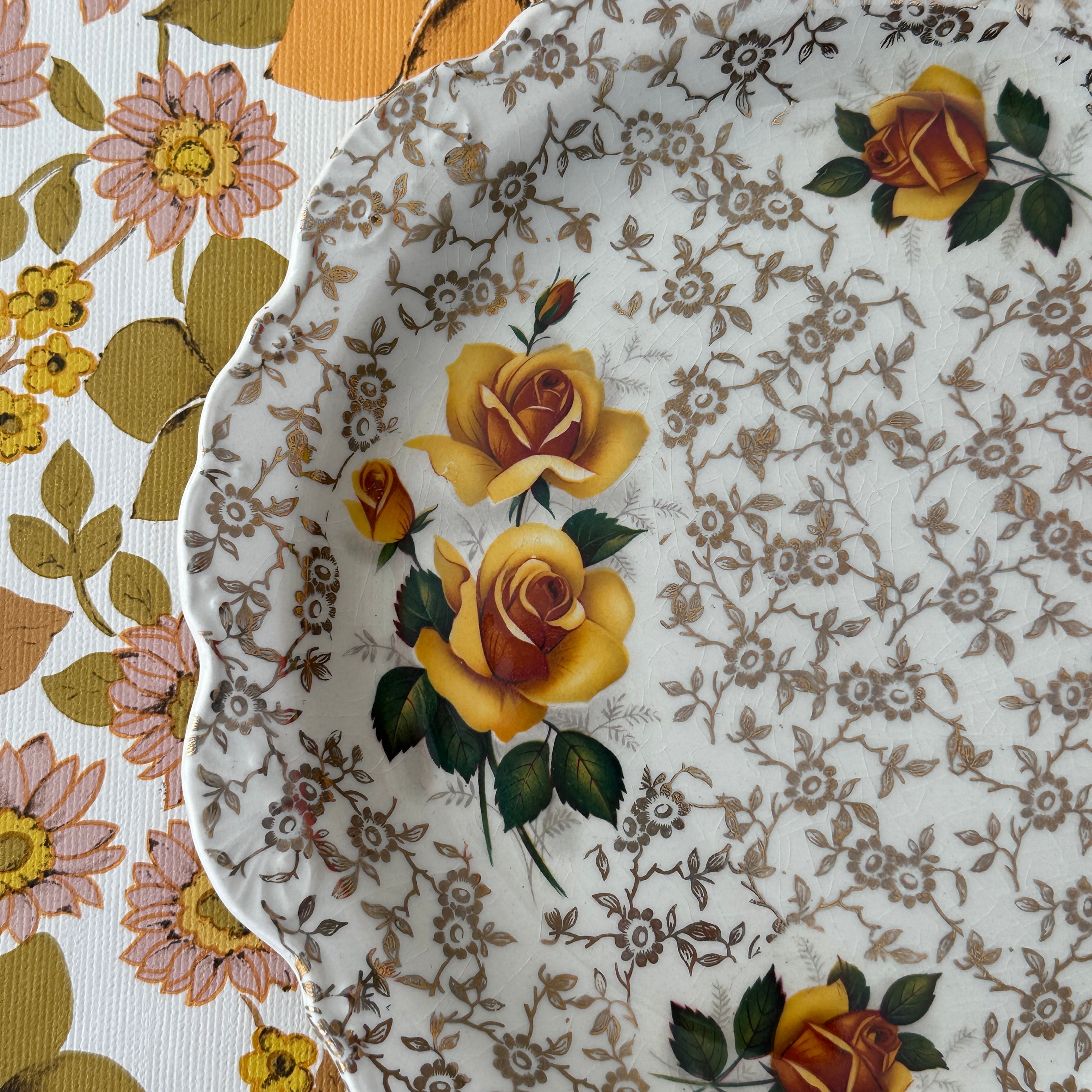 OLD Foley James Kent YELLOW Floral Plate PLATTER