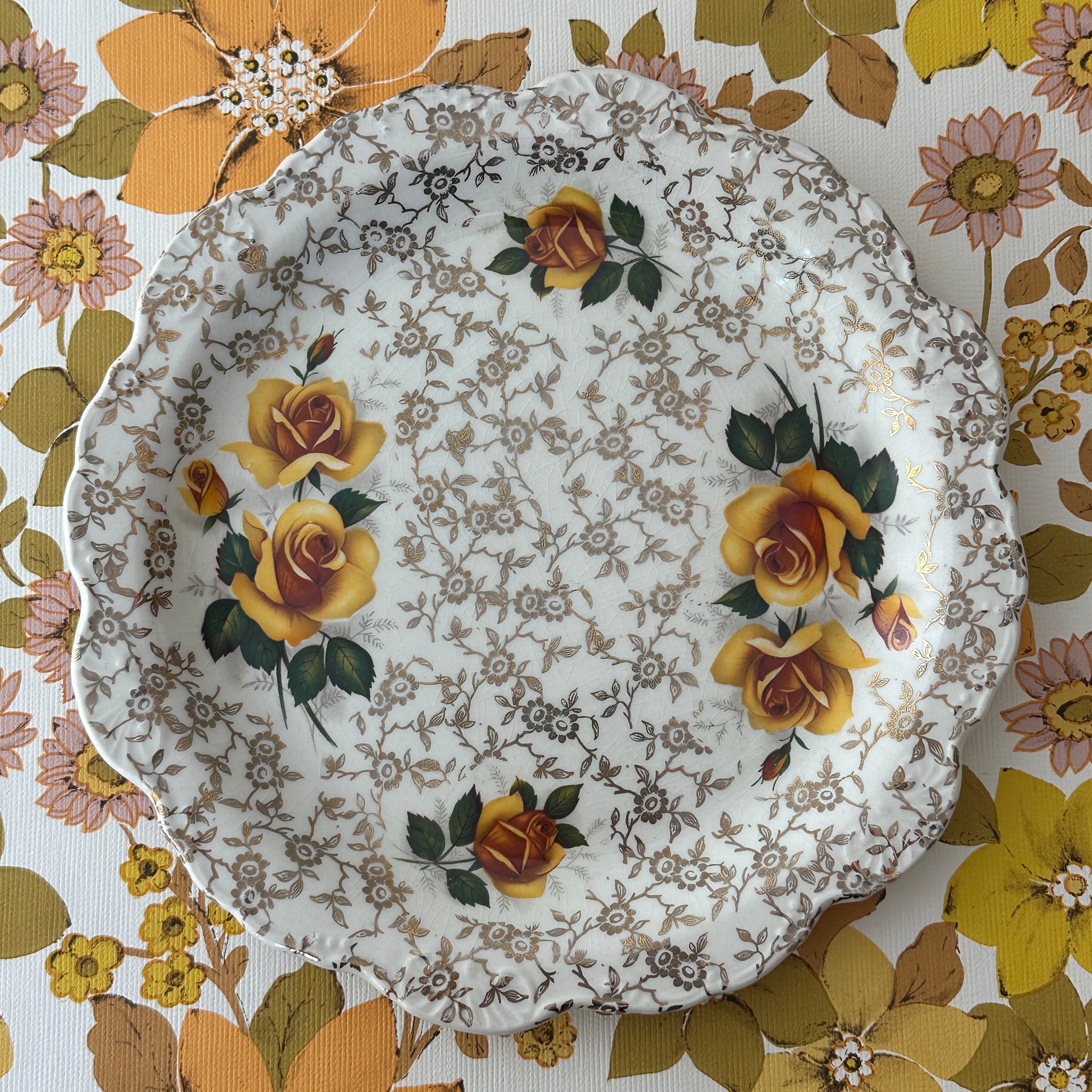 OLD Foley James Kent YELLOW Floral Plate PLATTER