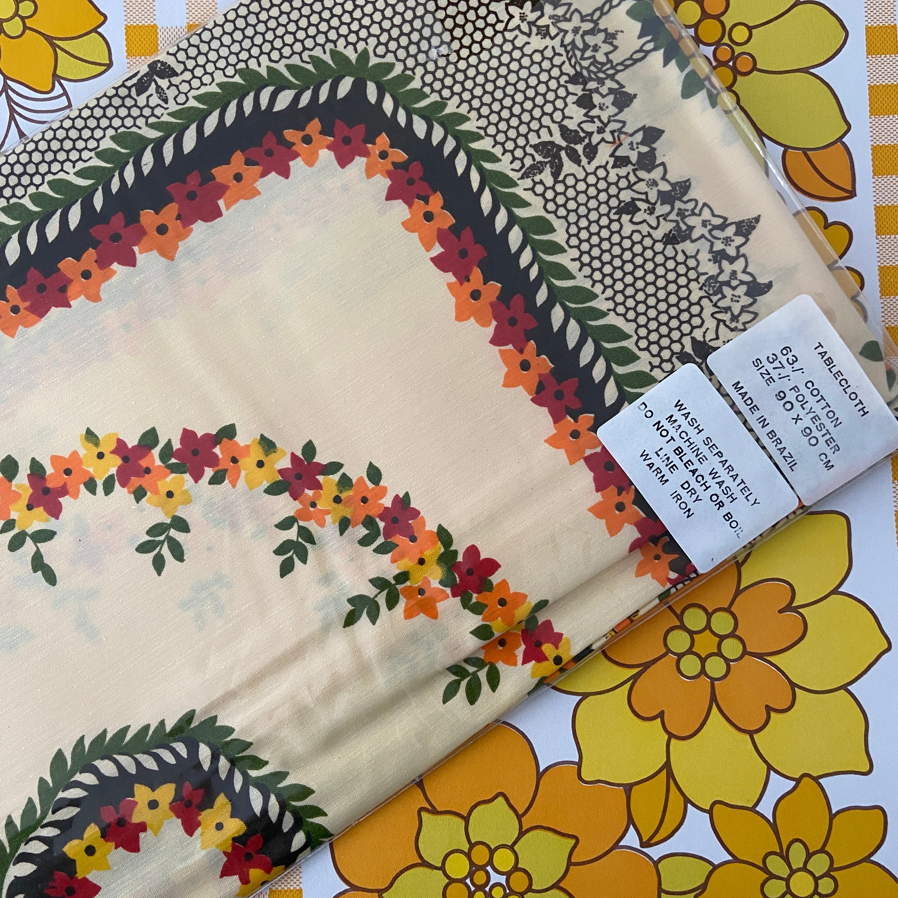 BRAZIL Vintage Cotton Table CLOTH Unused Floral