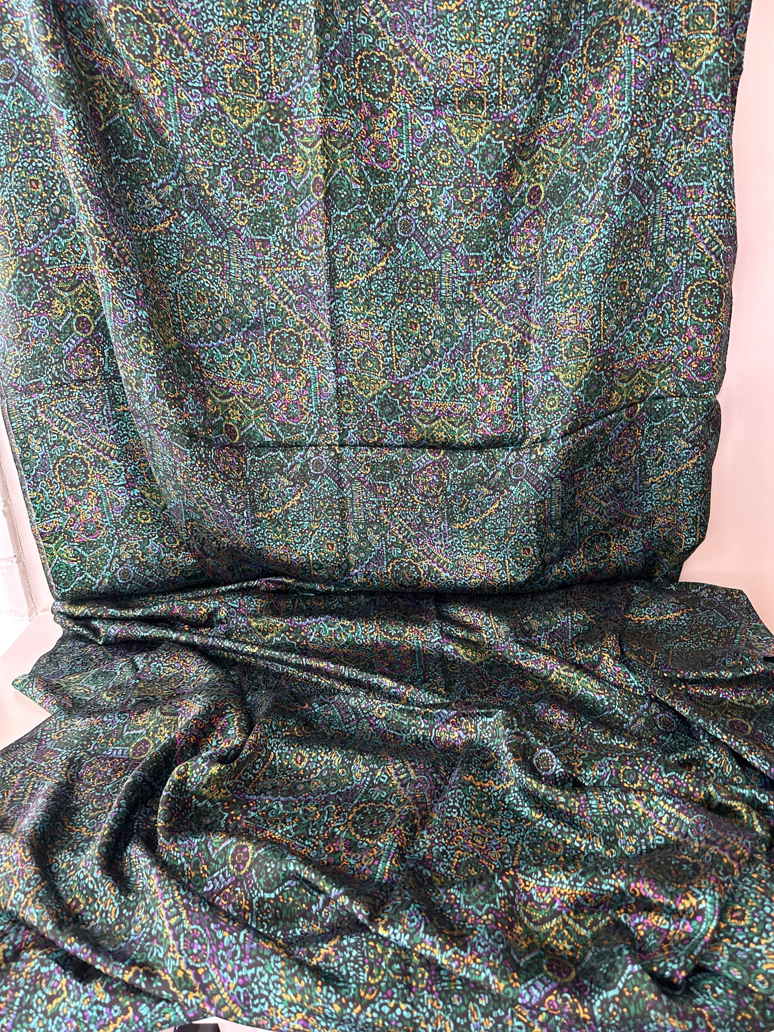 300cms Stunning Green Silky Floral Fabric SILKY Dress