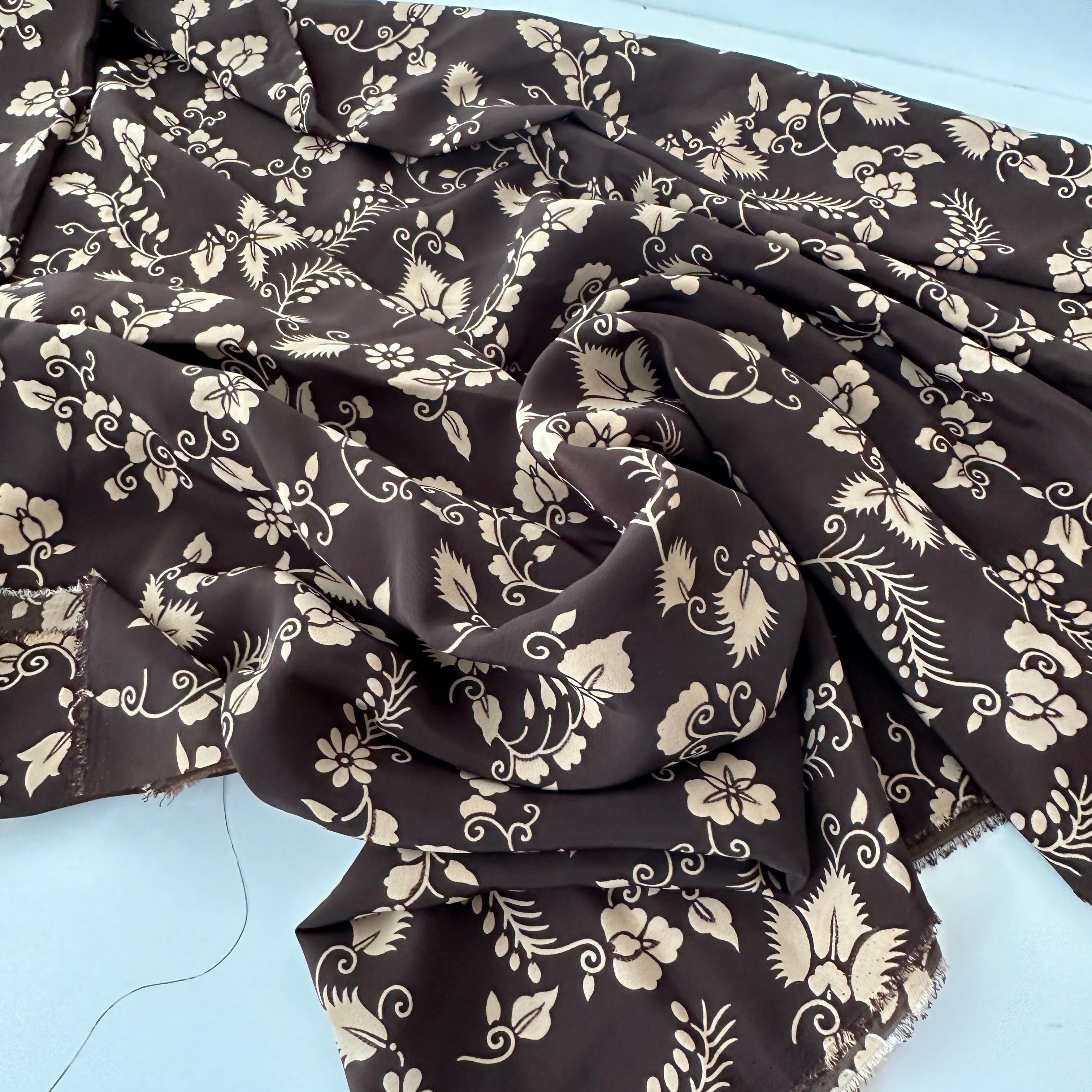 190cms Beautiful Brown Silky Floral Fabric