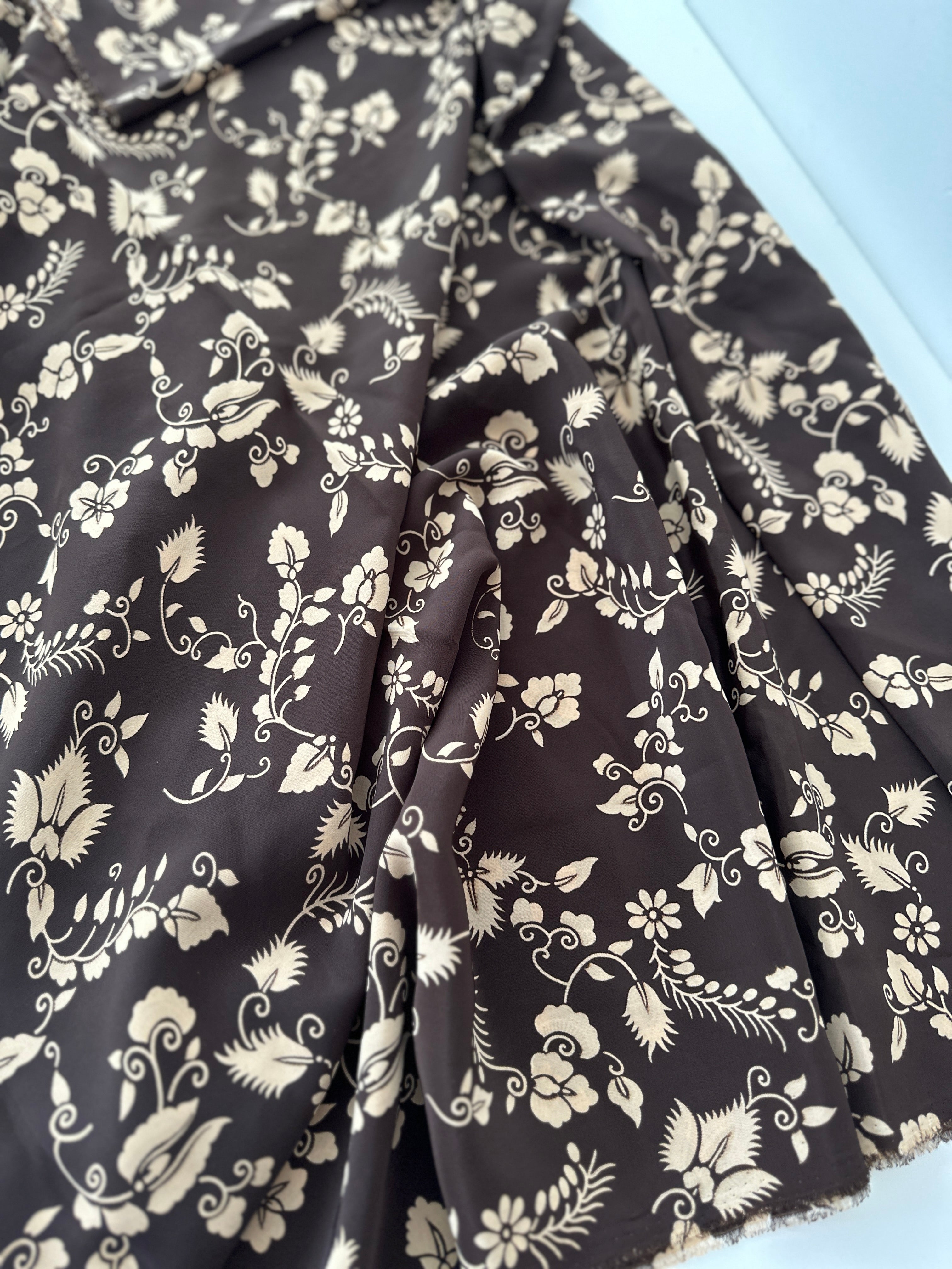 190cms Beautiful Brown Silky Floral Fabric