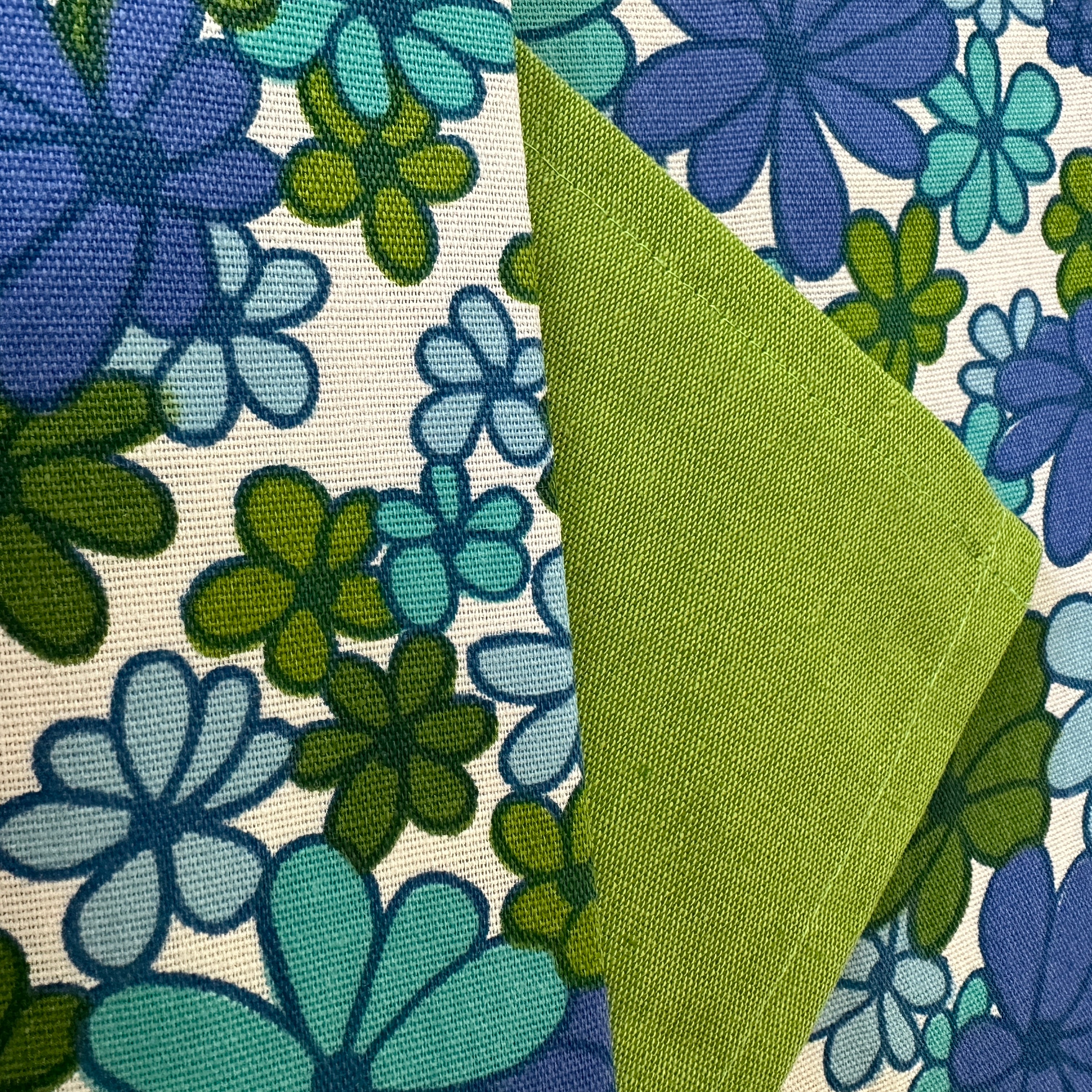 UNUSED Cotton Table Cloth RETRO Caravan Floral BLUE