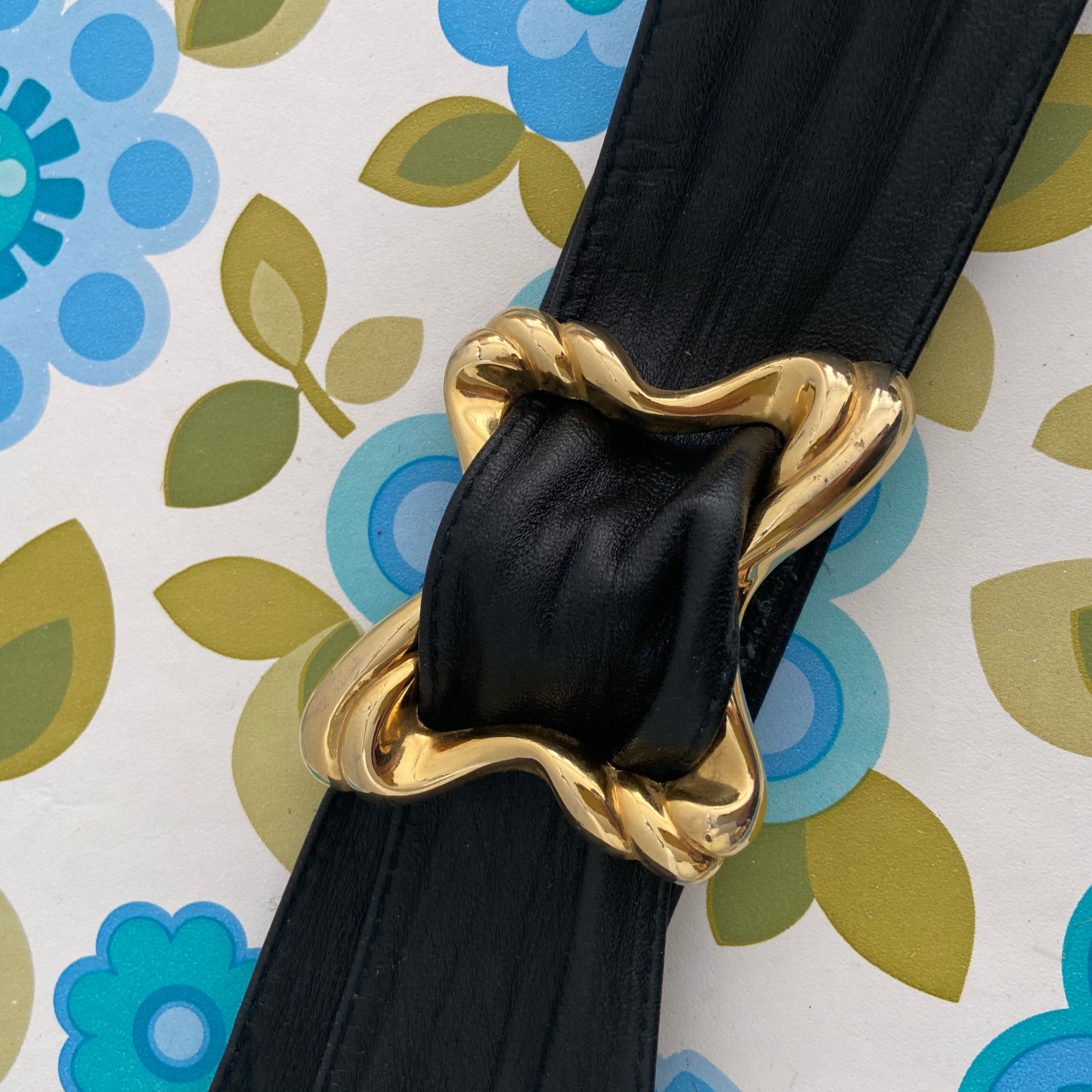 80's genuine LEATHER BELT Black GREAT Buckle