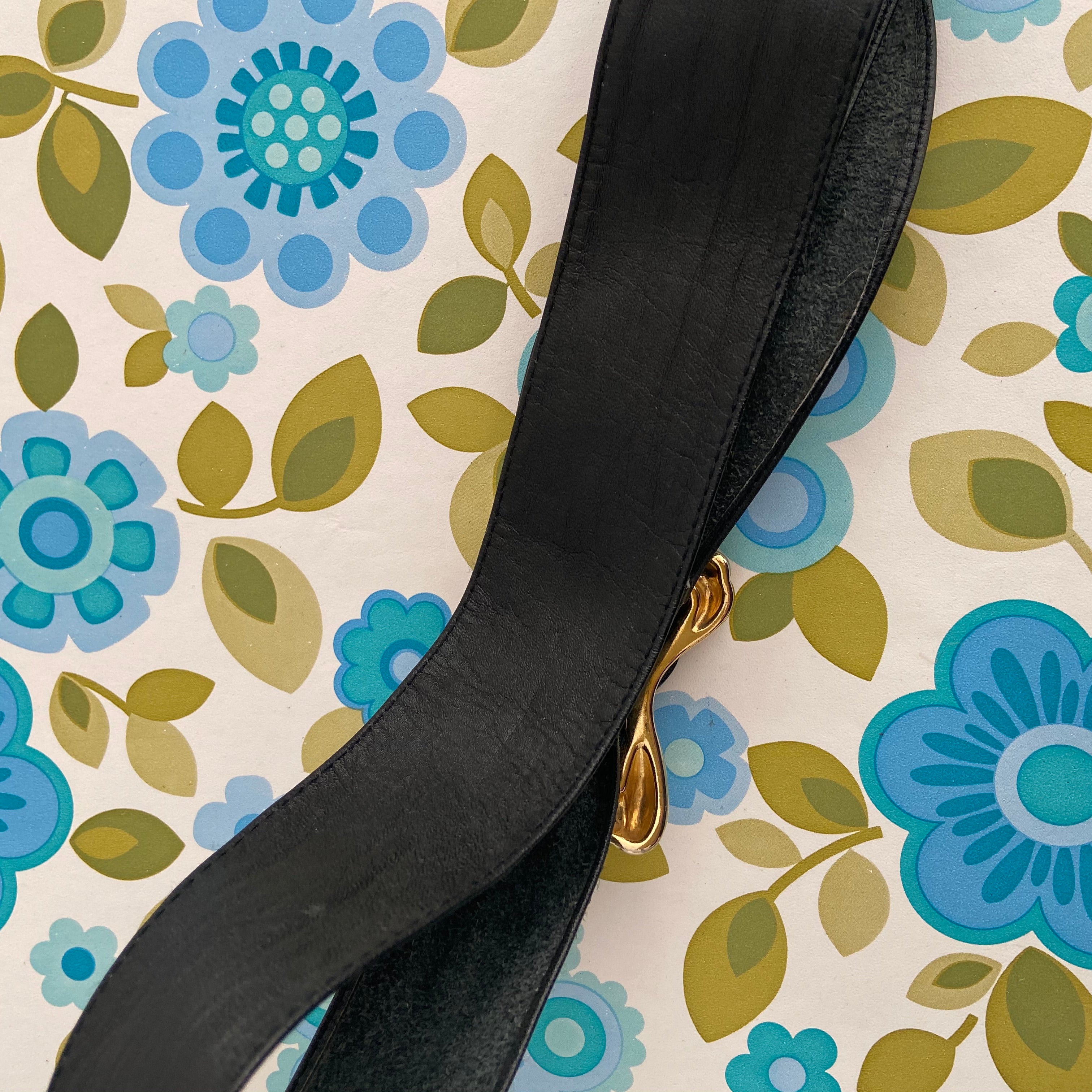 80's genuine LEATHER BELT Black GREAT Buckle