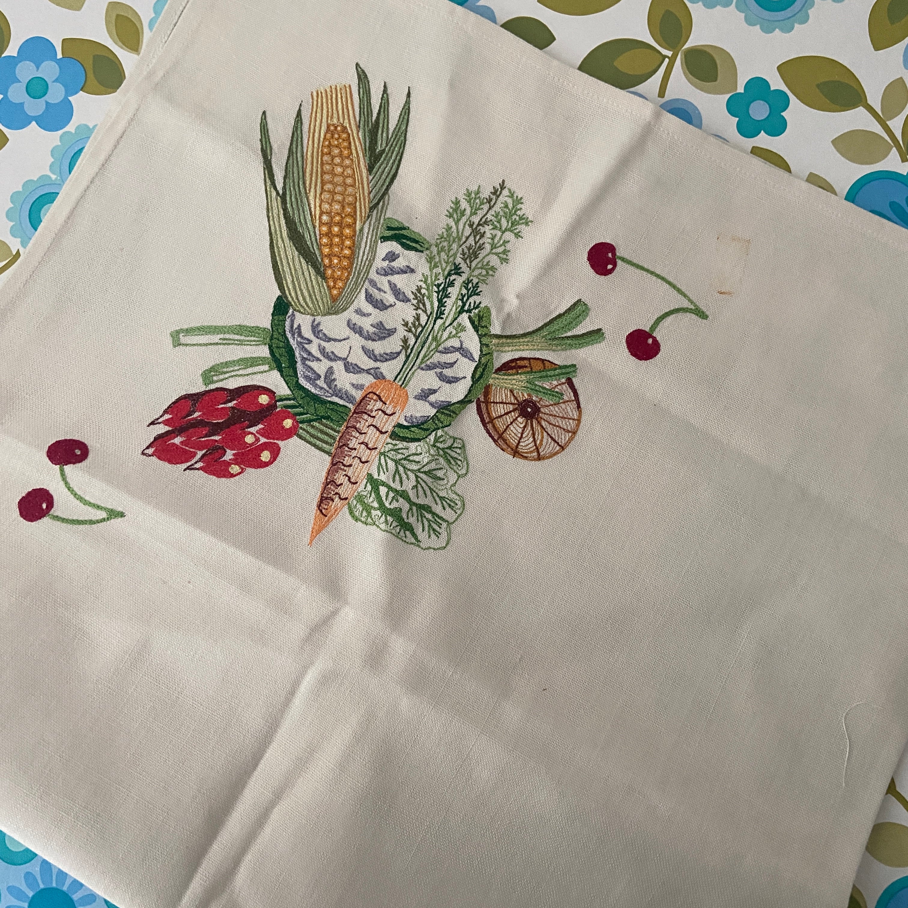 All Cotton UNUSED Embroidered Tea Towel