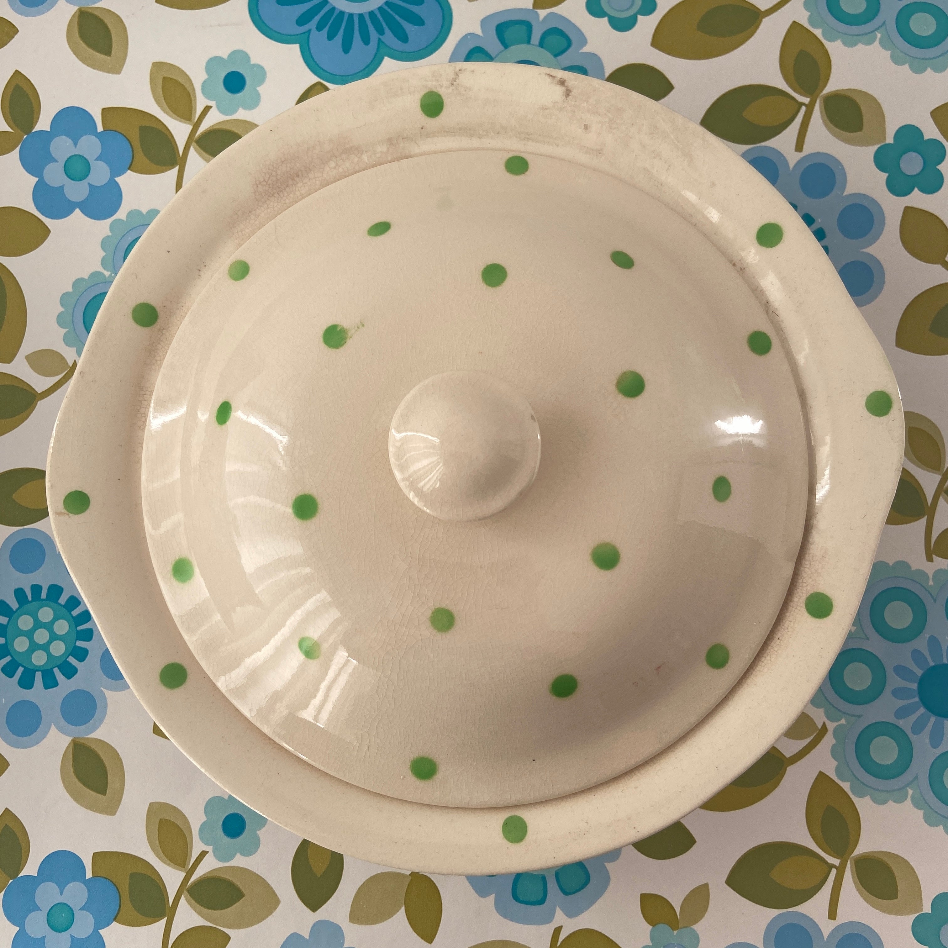 POLKA DOT Green Vintage Casserole Dish Country Home