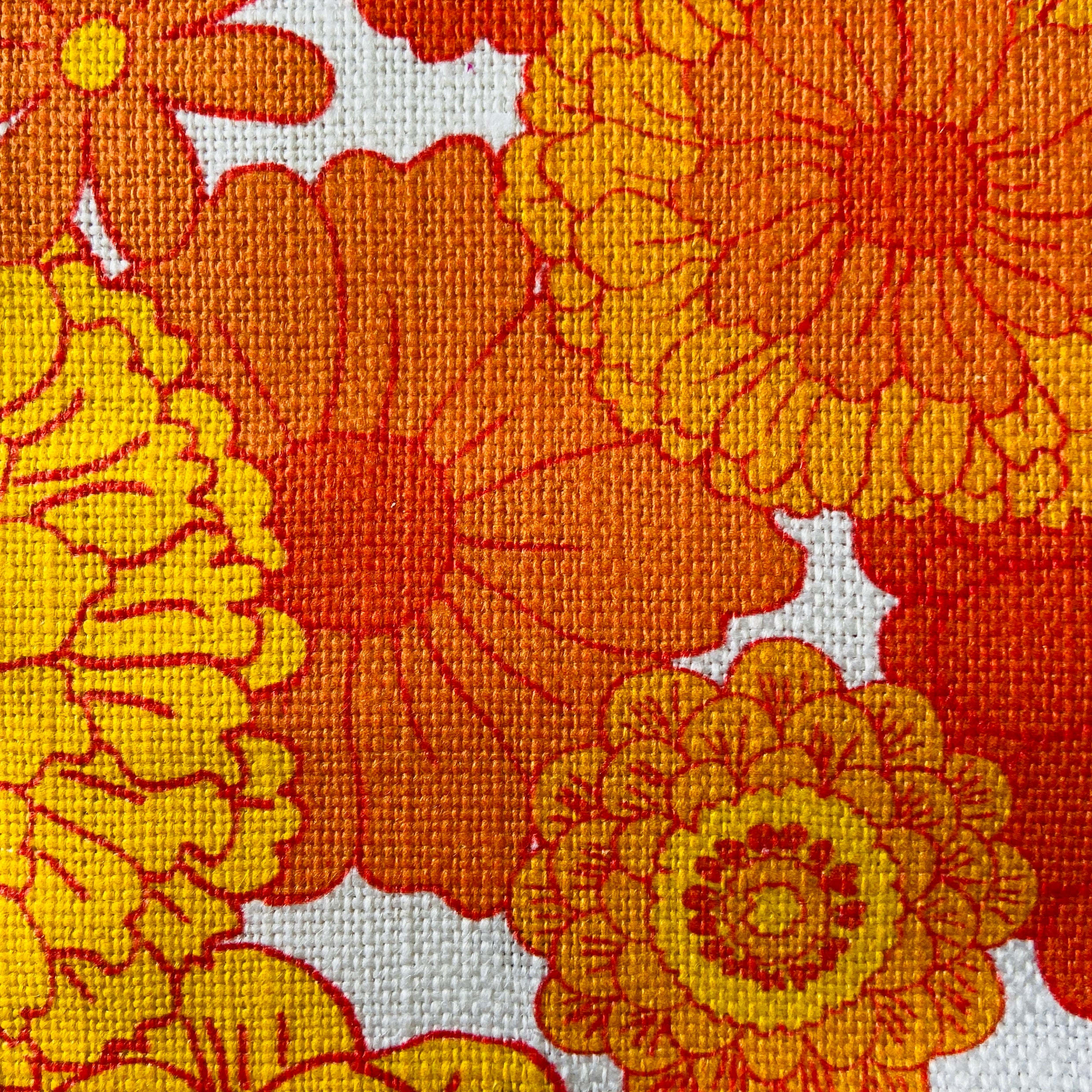 Belgian Linen Orange Floral RETRO PRINT 335gsm