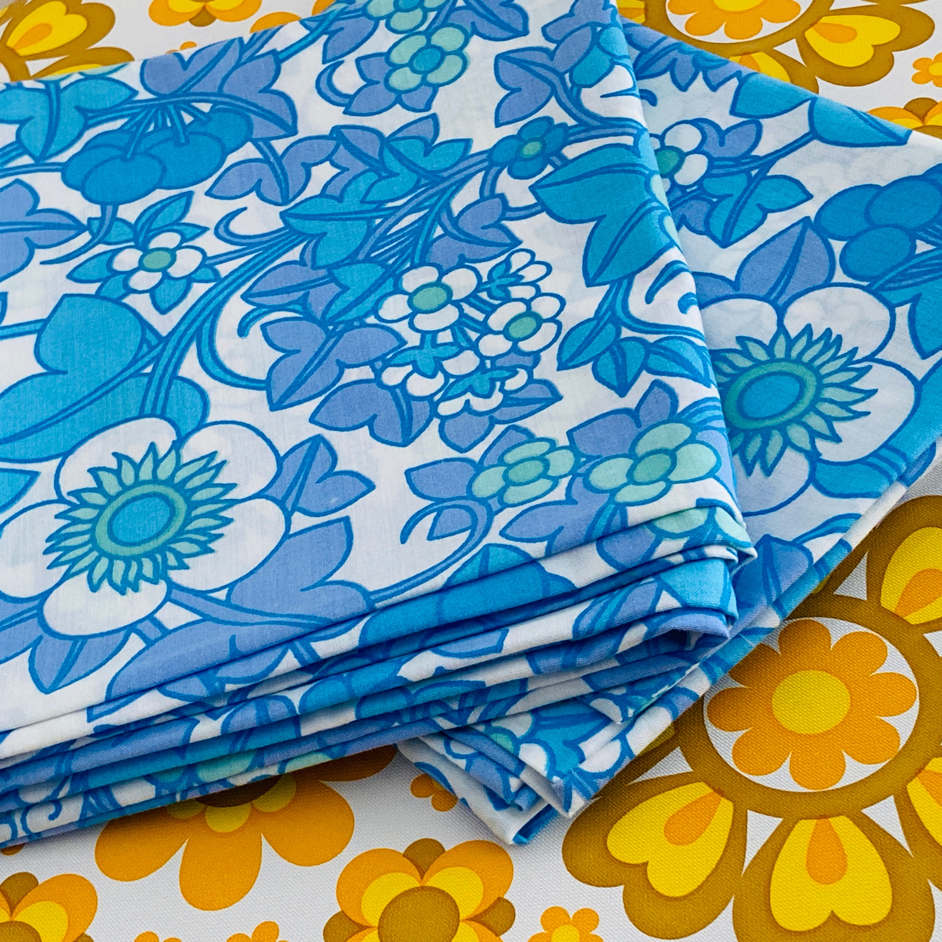 PAIR of UNUSED Blue 70's Cotton Pillow CASES Amazing