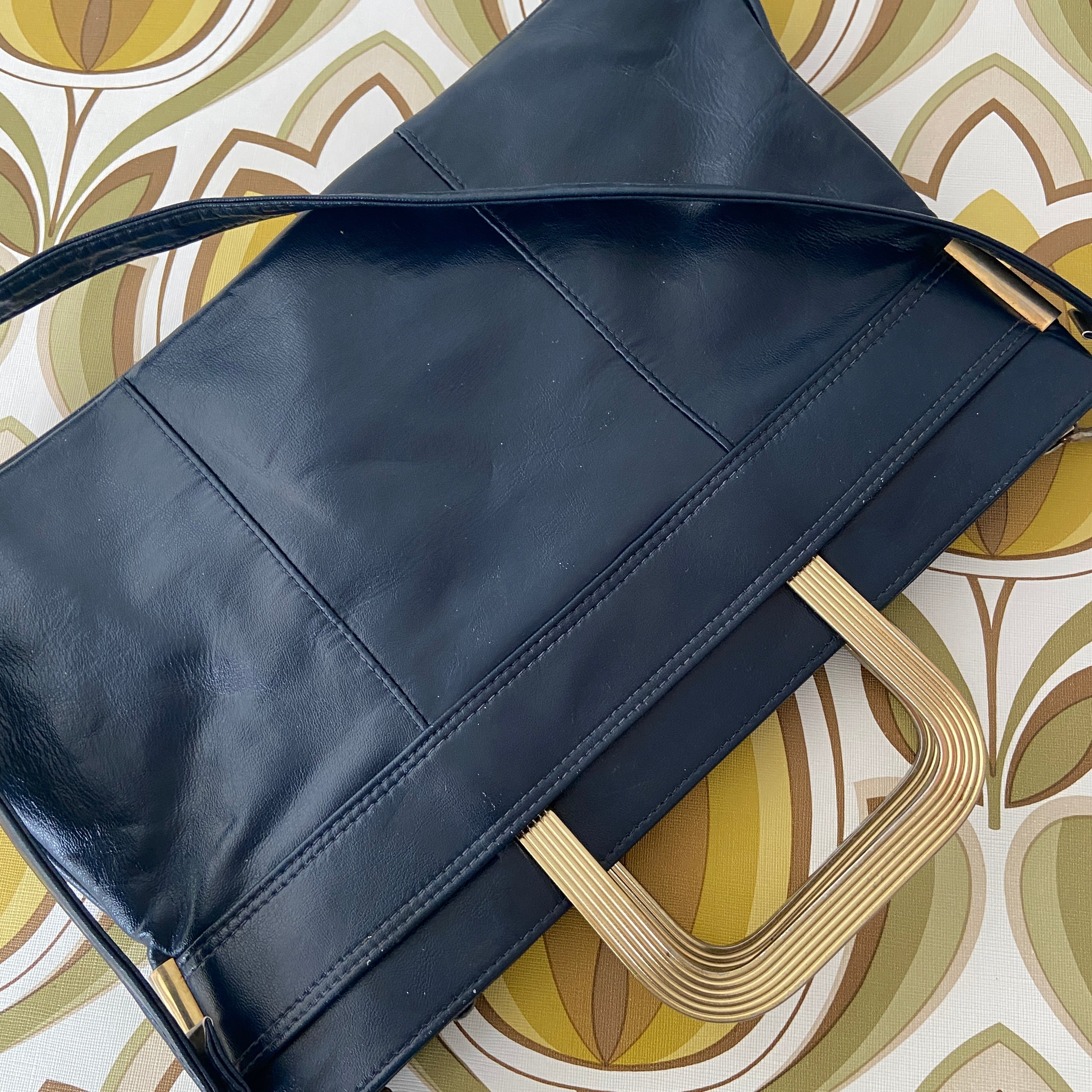 Cool Vintage Navy Bag Art Deco Handles