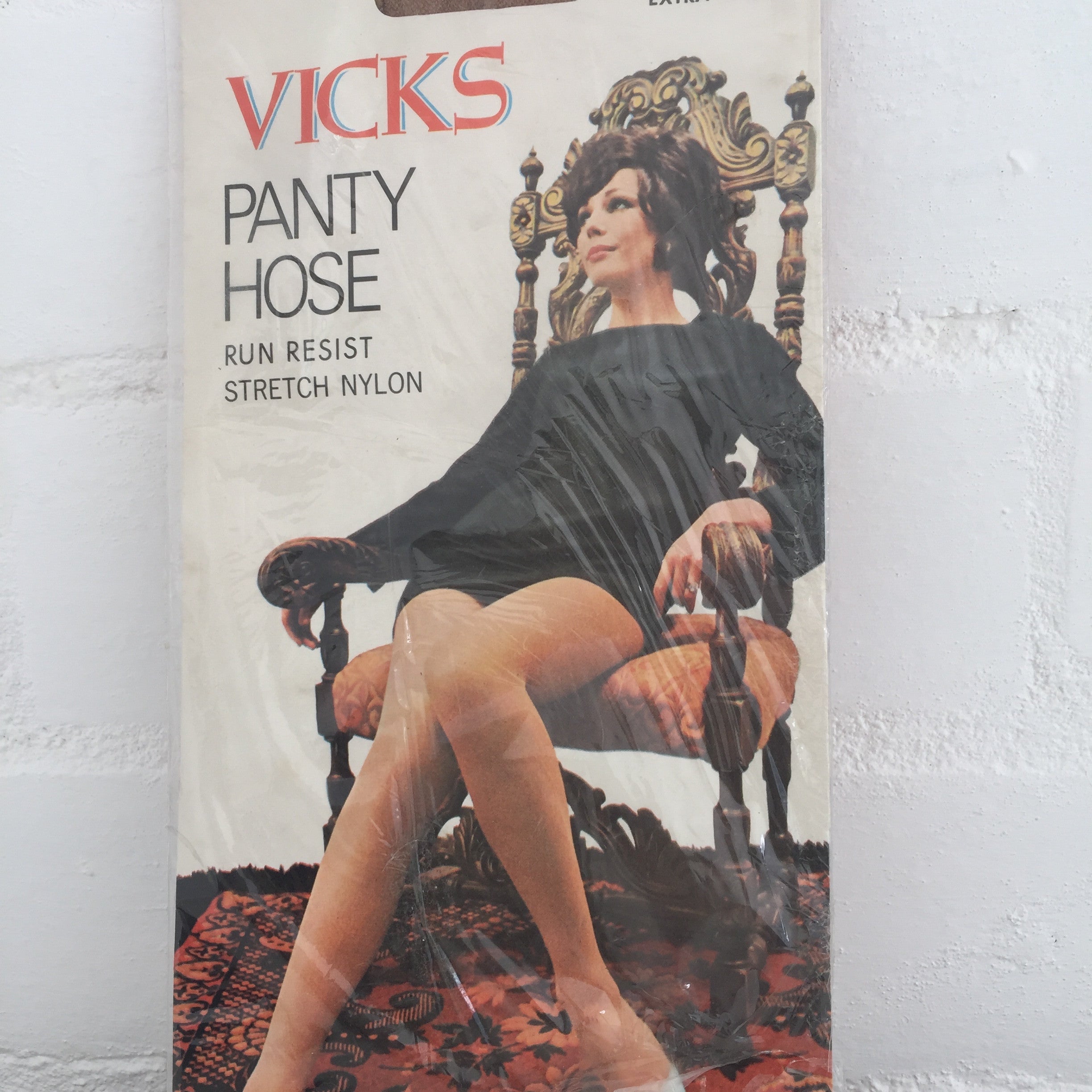 VICKS Run RESIST Vintage 70's Sexy Lady Packaging KOLOTEX Panty HOSE Desert SAND