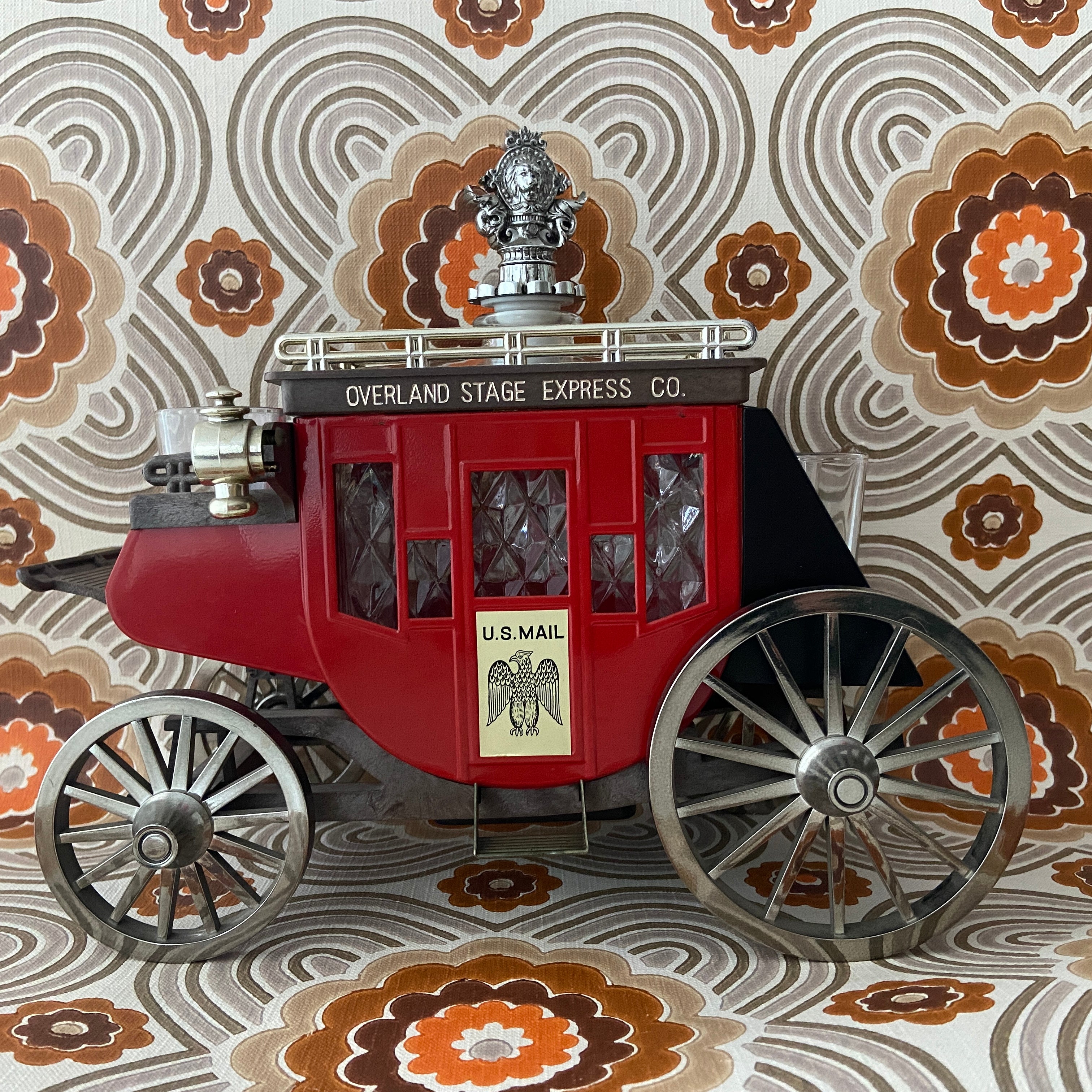 Vintage Decanter Cart Port Glasses Set KITSCH