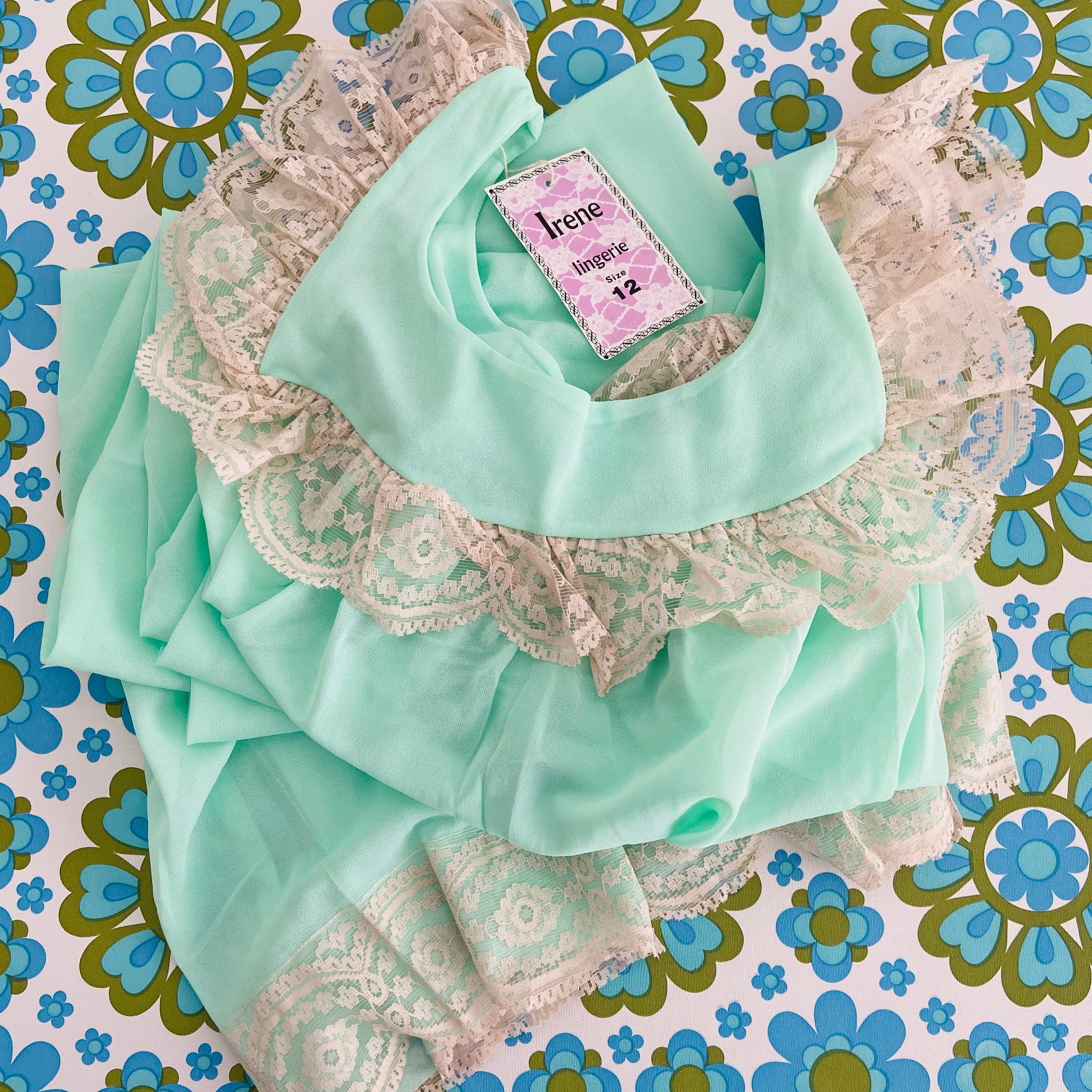 IRENE New Vintage Lingerie Night Wear Peppermint Green Lace