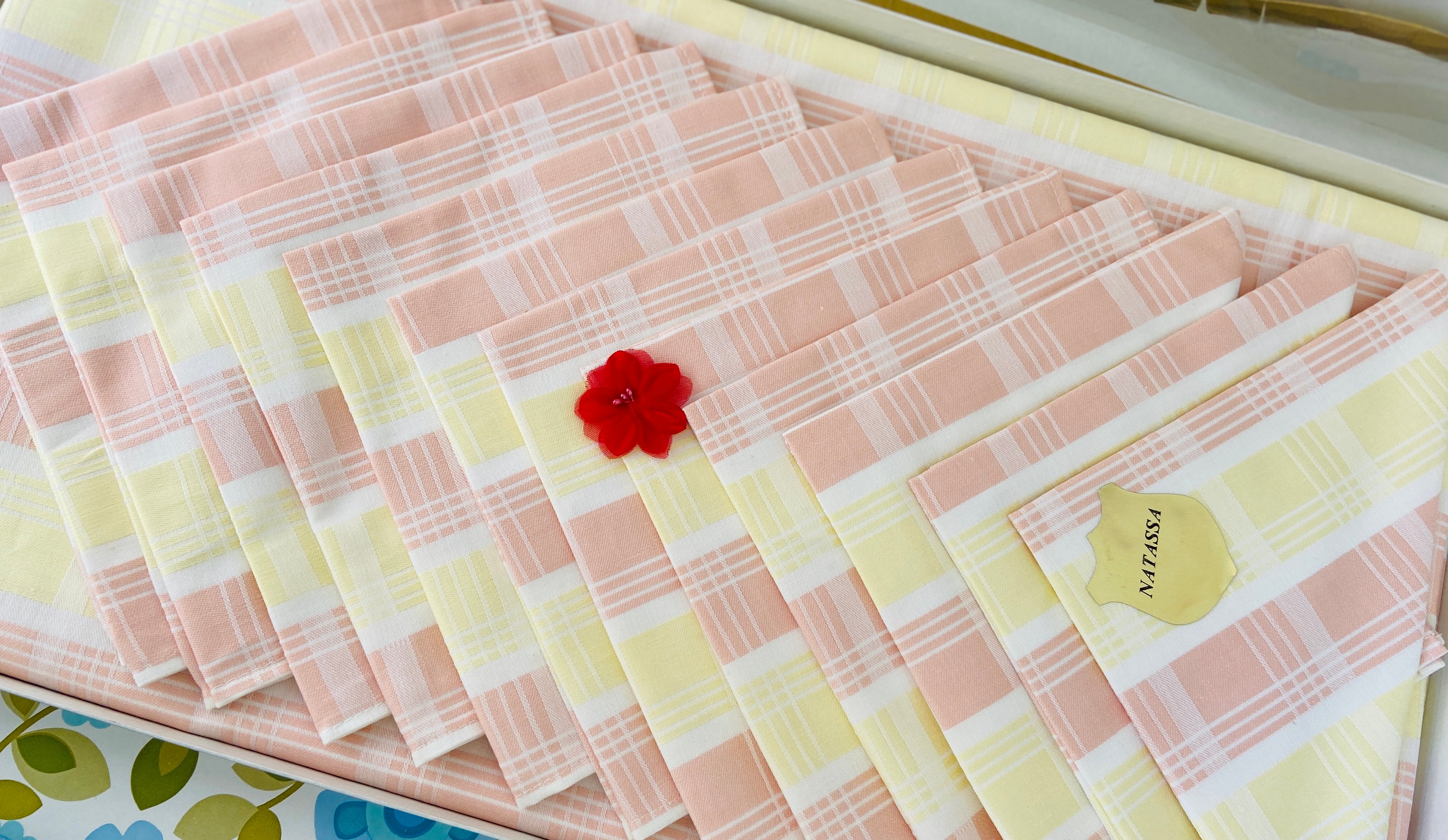 Boxed Checked Vintage Table Cloth & Napkins