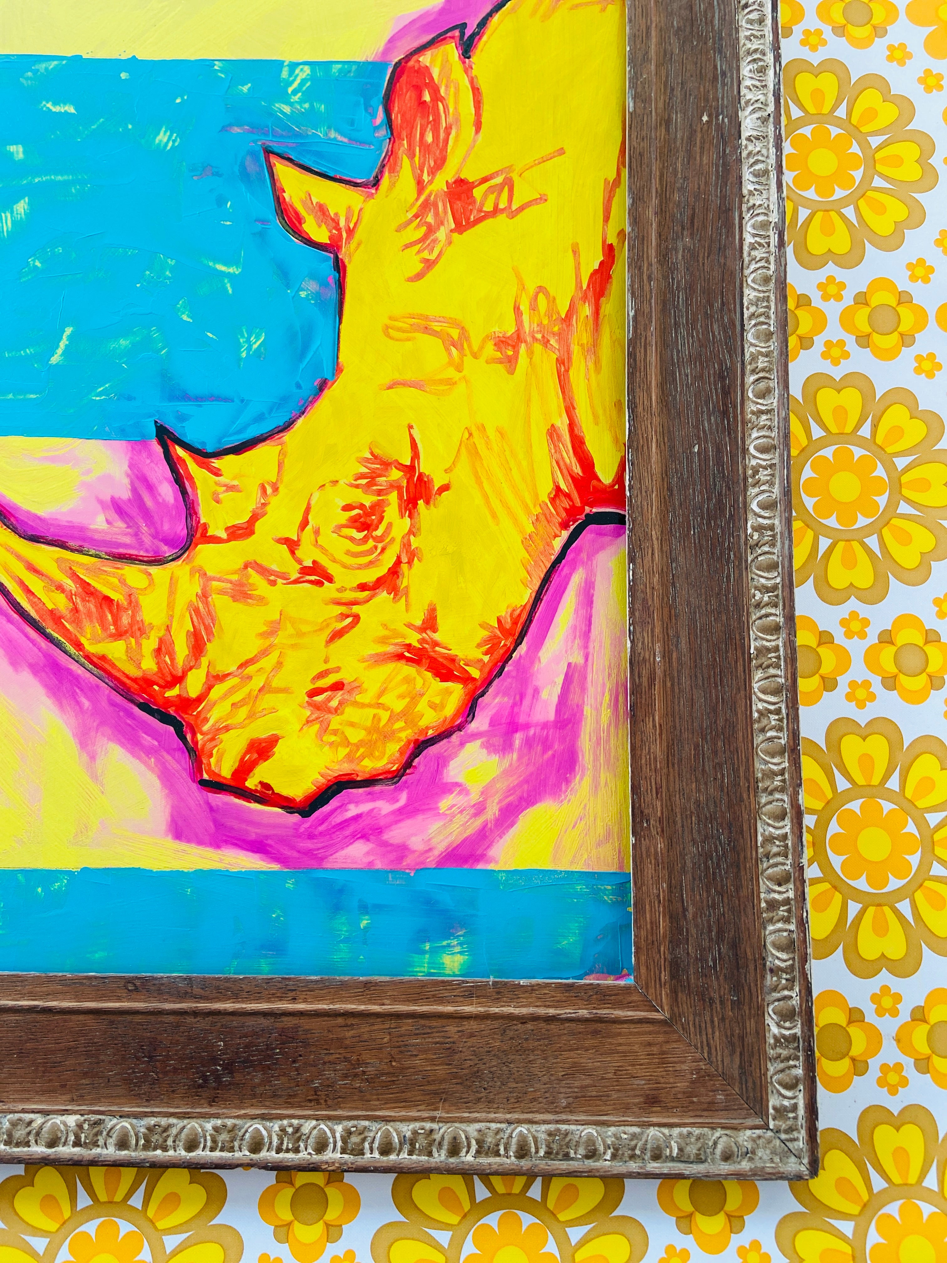 RHINO One of a Kind Painting FRAMED Vintage