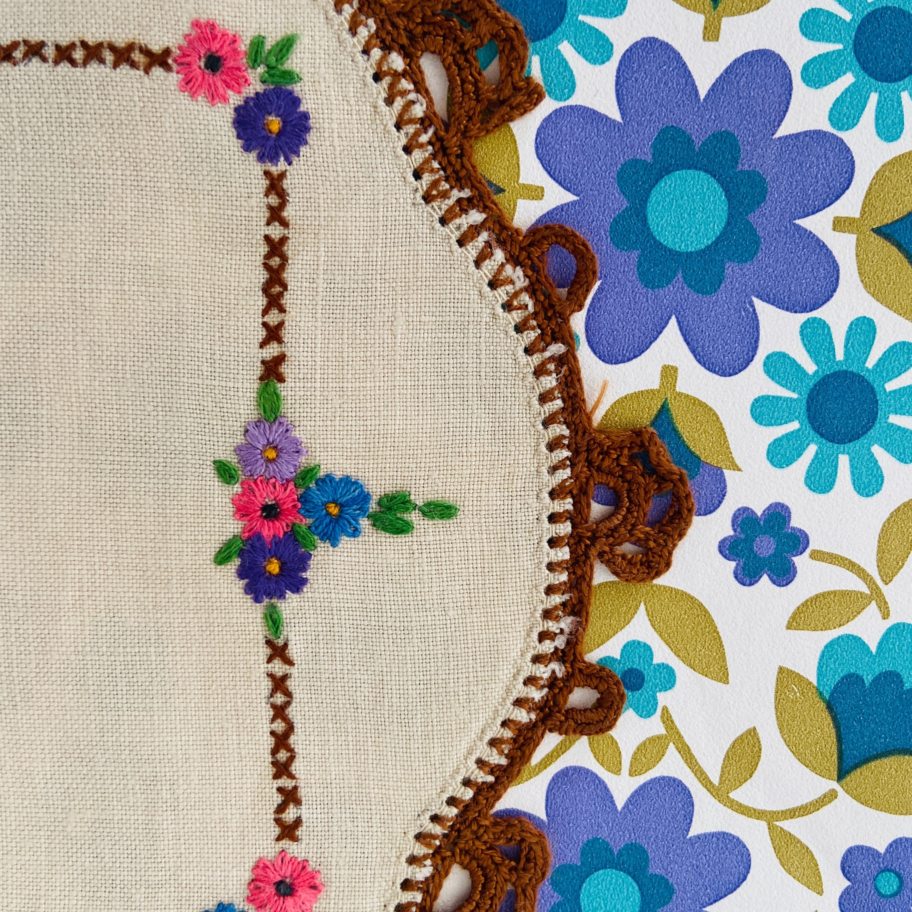 Vintage Crocheted & Embroidered Floral Doily