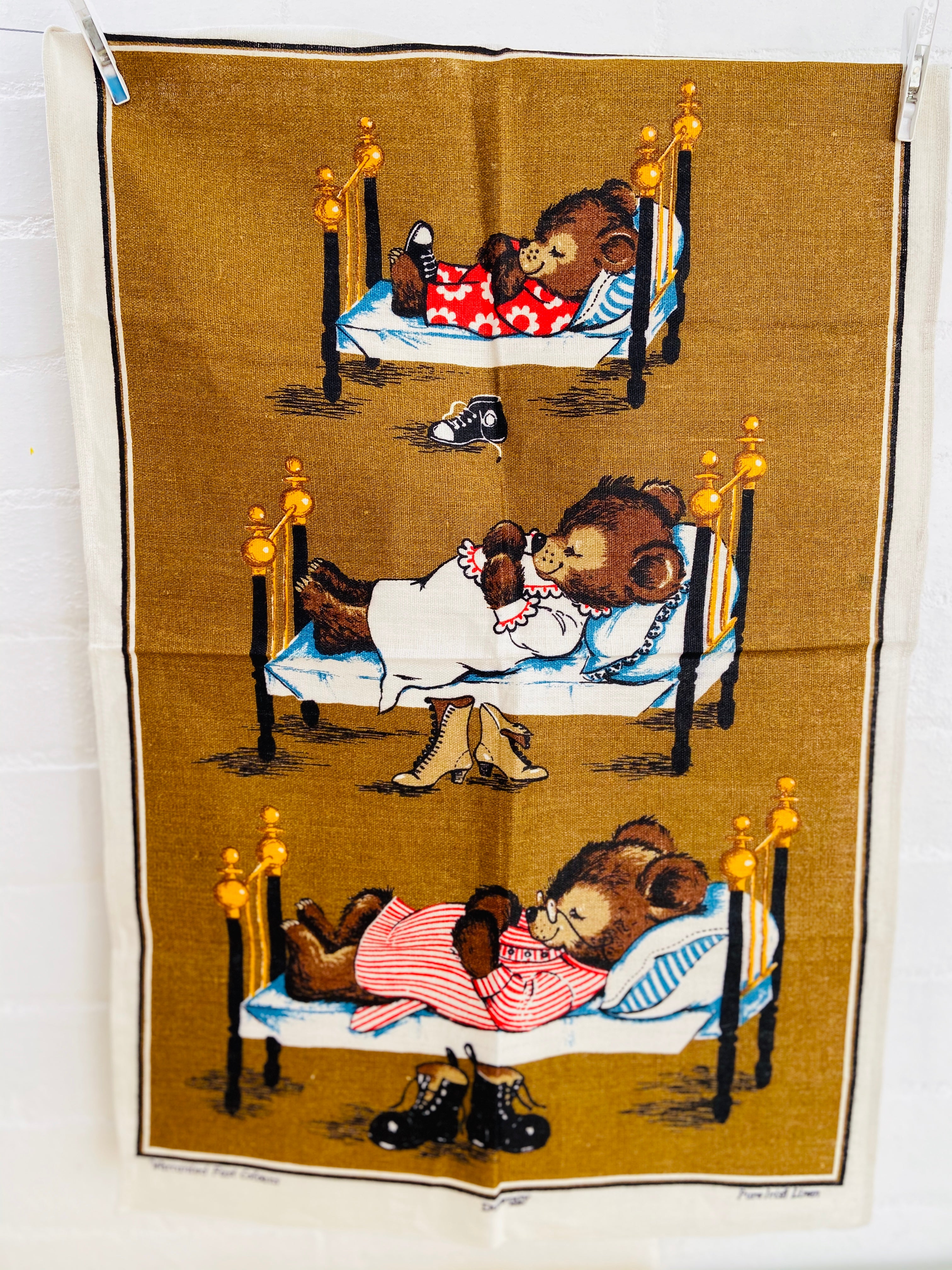 Vintage Fast Colours TEA TOWEL Bears RETRO 70's