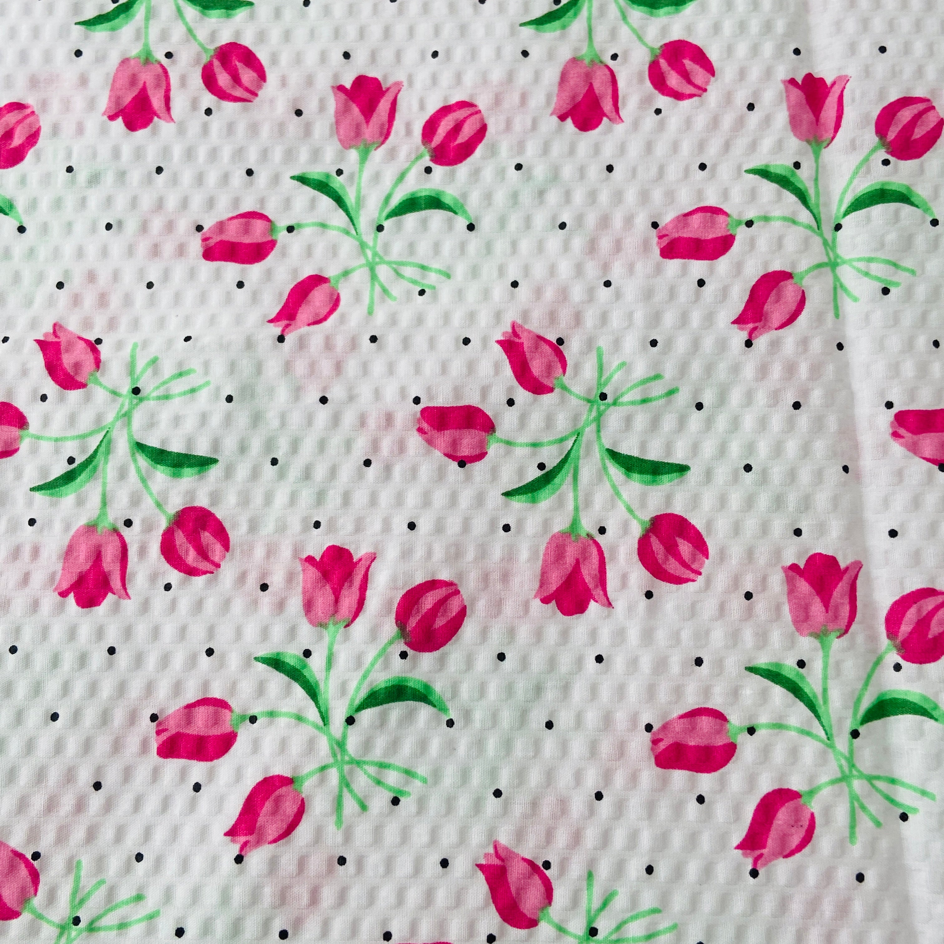 225cms MODERN Bright Pink & White Floral Cotton Crepe Fabric