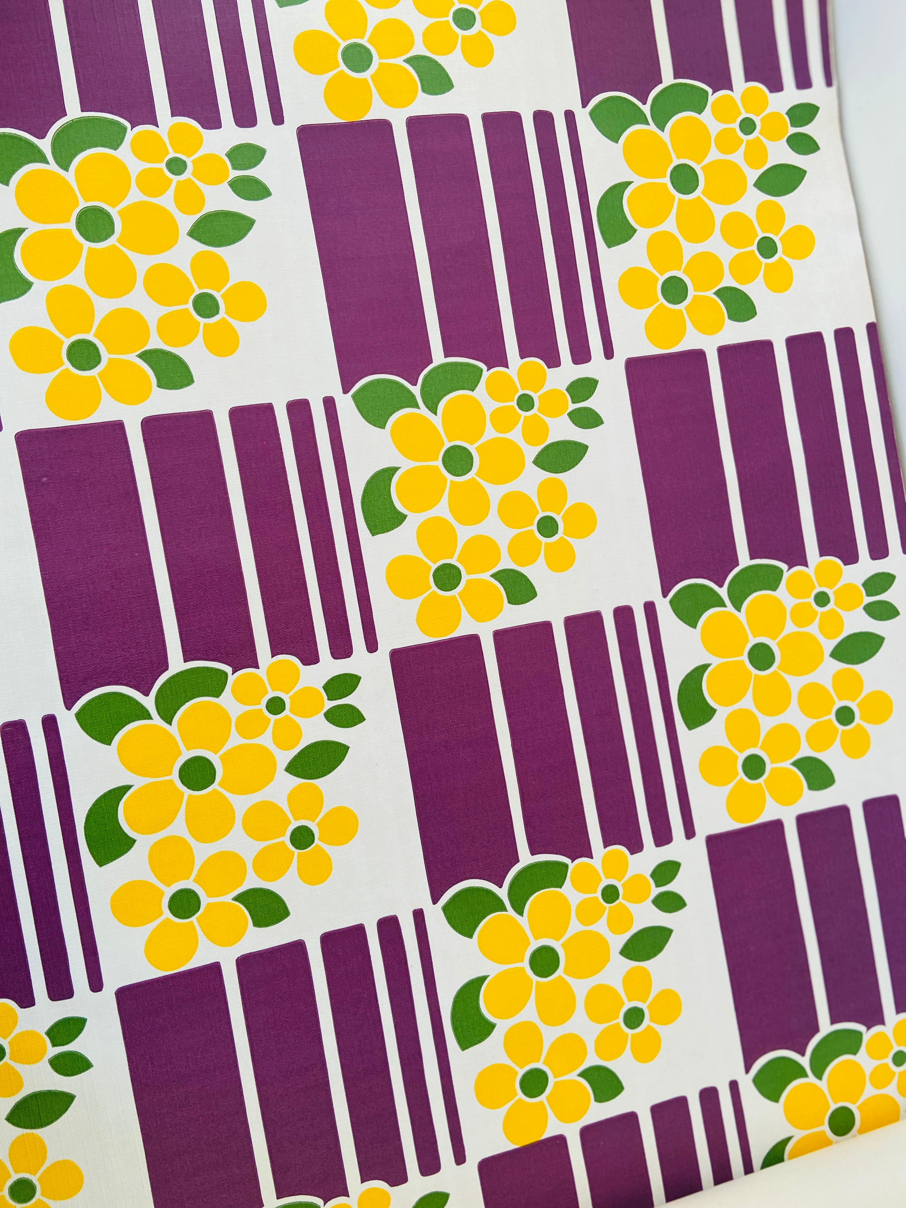 Wallpaper RETRO 70's Home Reno Furniture Up Cycle PURPLE & Yellow