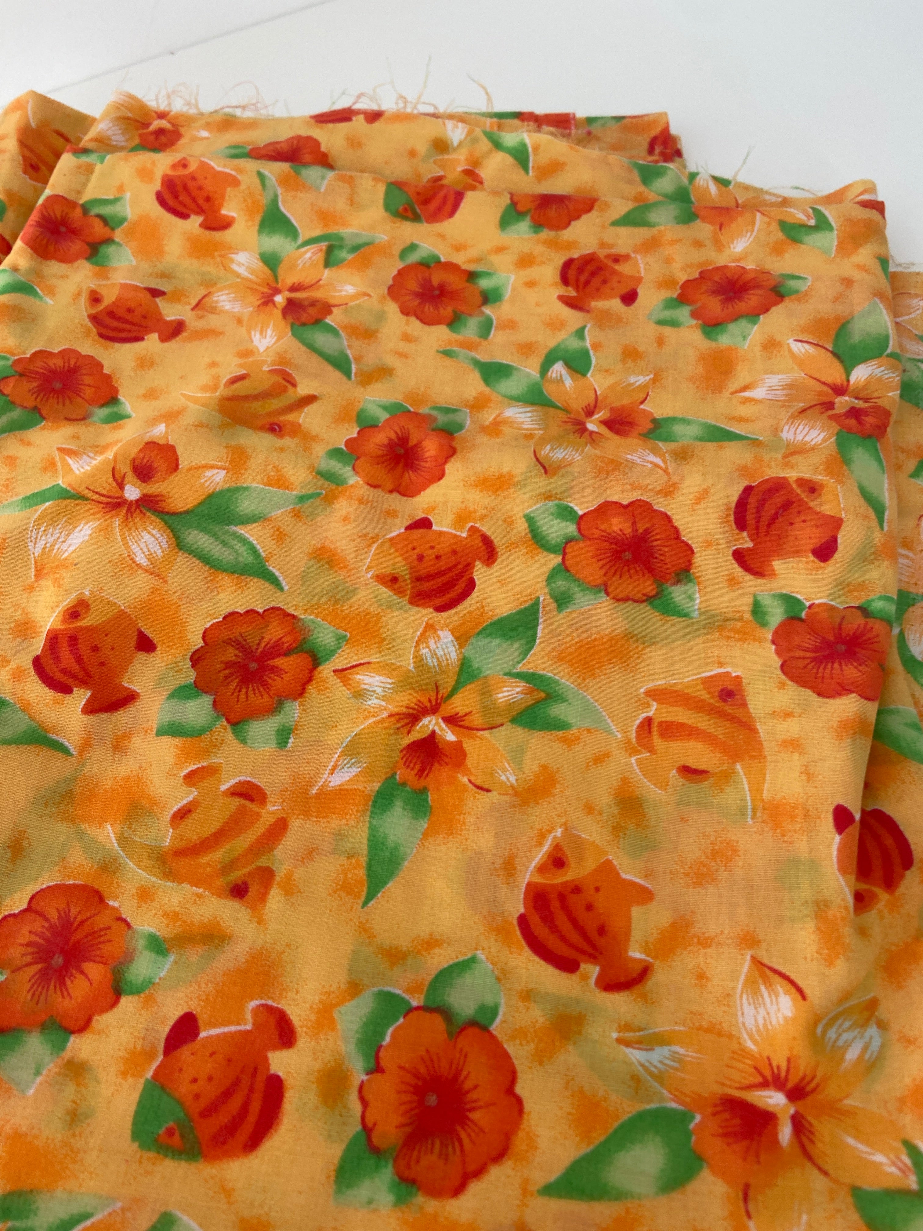 330cms MODERN Poly Apricot Floral Fabric