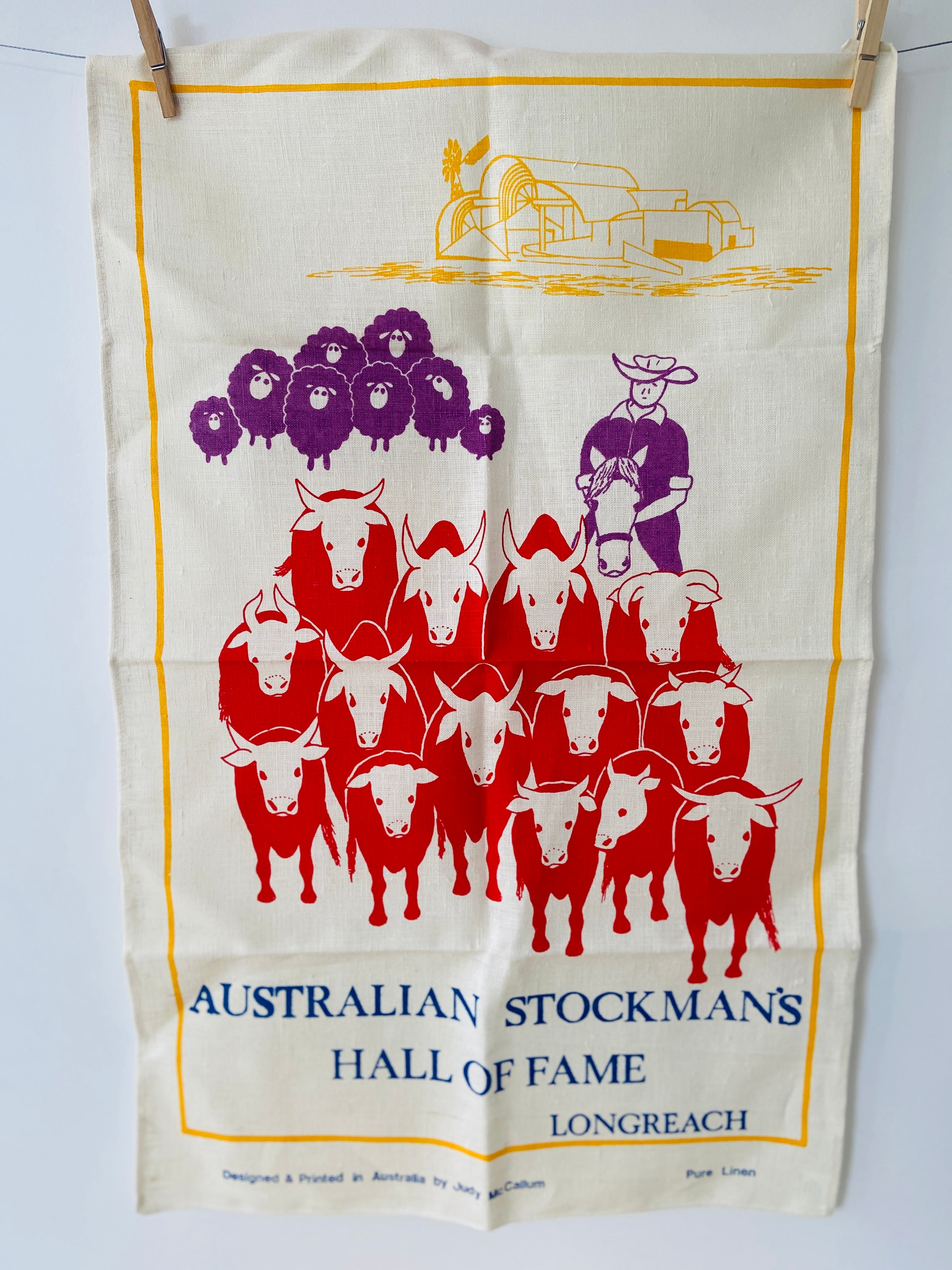 Australian Stockman's Hall of Fame Pure Linen Souvenir Tea TOWEL Jusy McCallum
