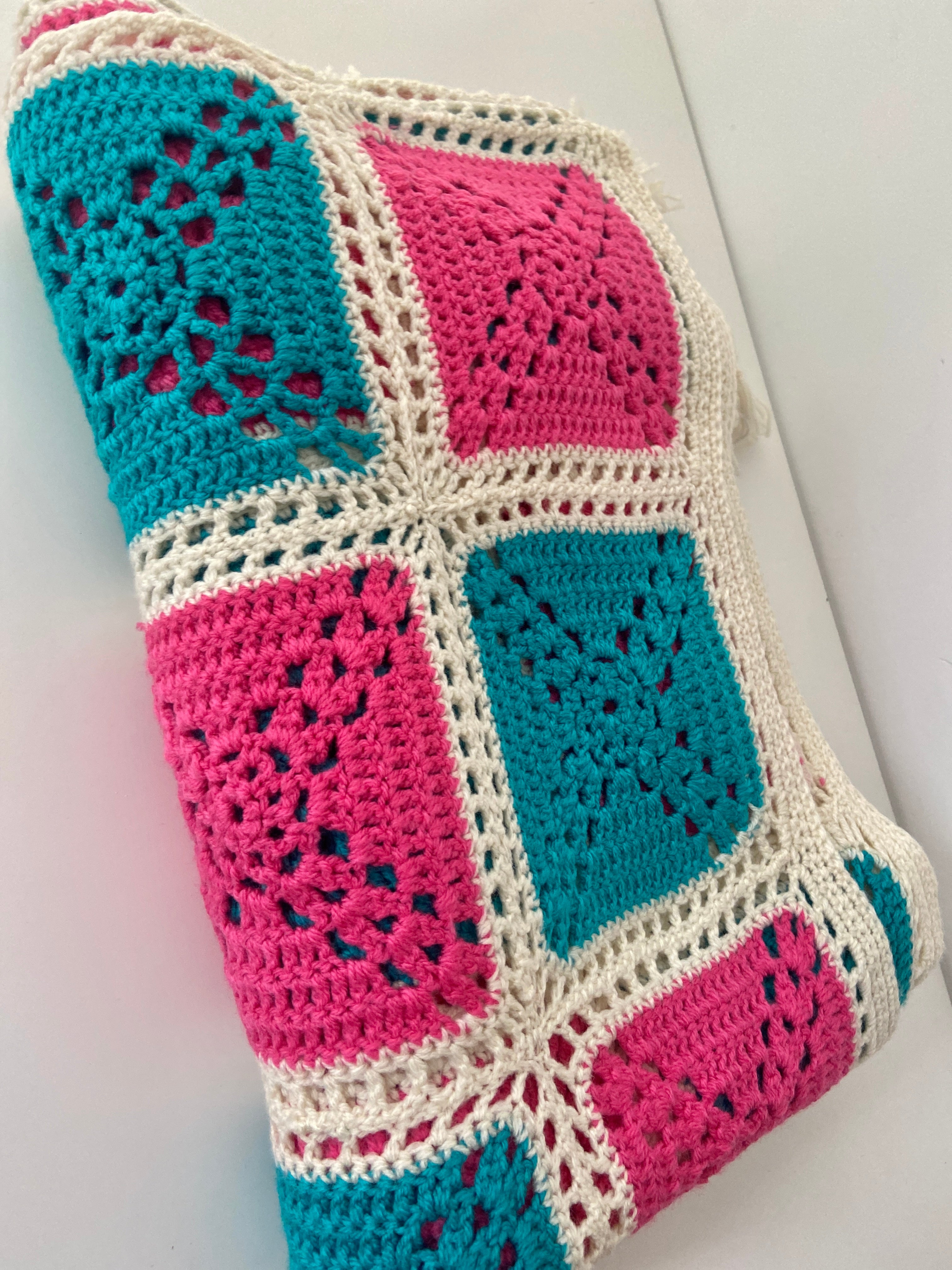 Beautiful Handmade Blanket RUG Pink & blue