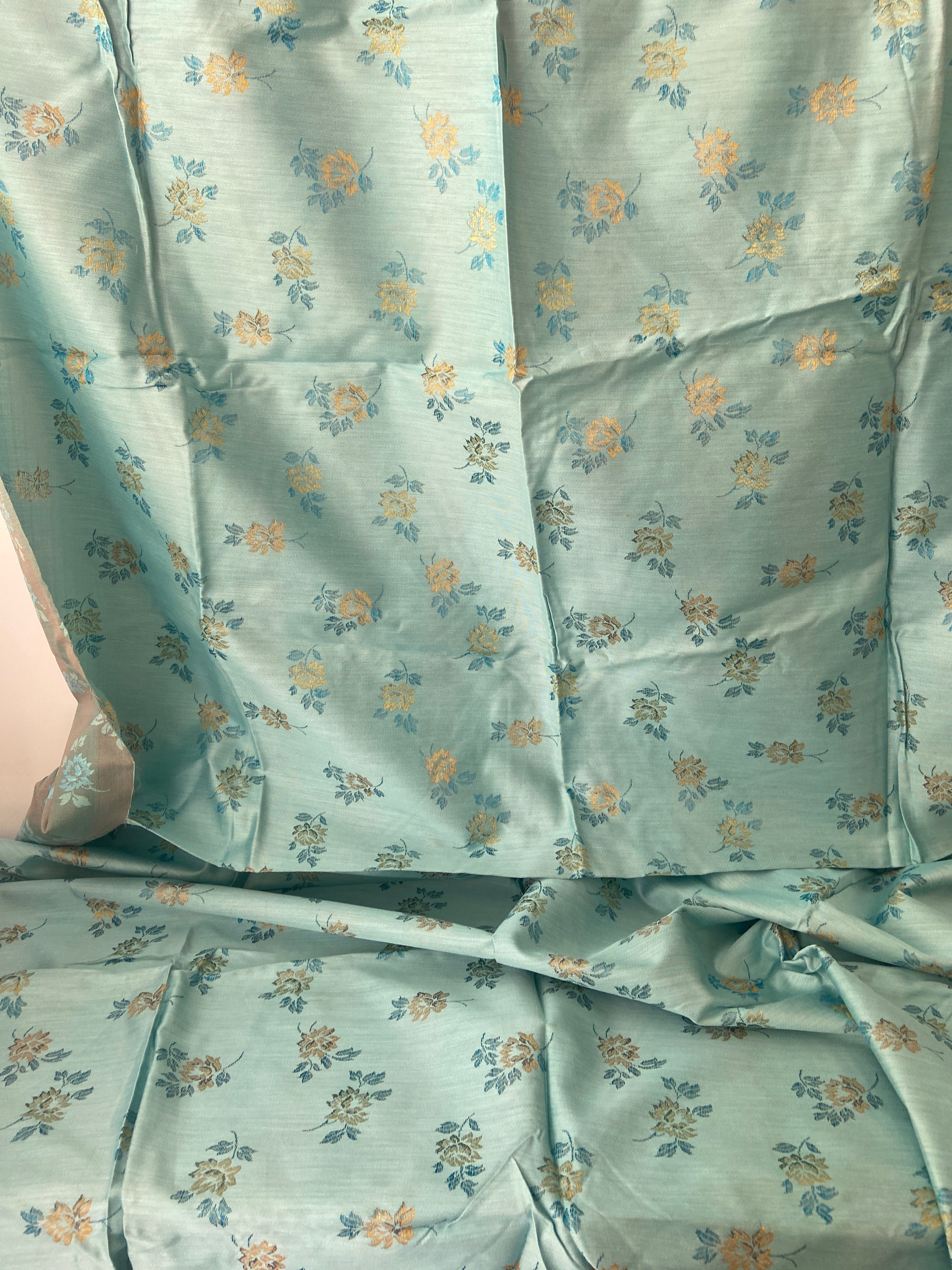 200cms Beautiful Blue Brocade Floral Fabric
