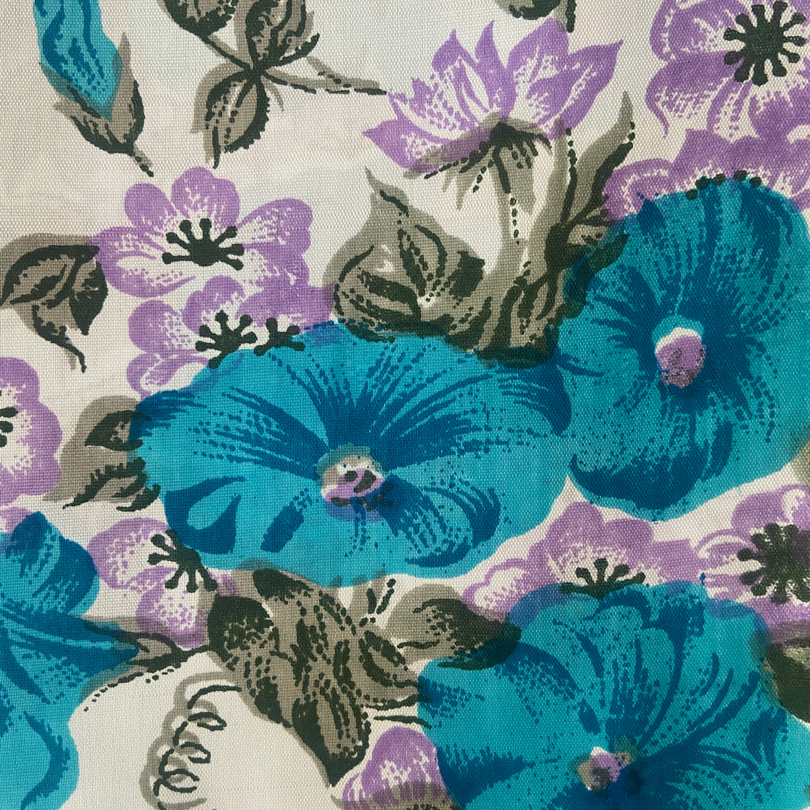 180cms Beautiful Silky Vintage Blue Floral Fabric
