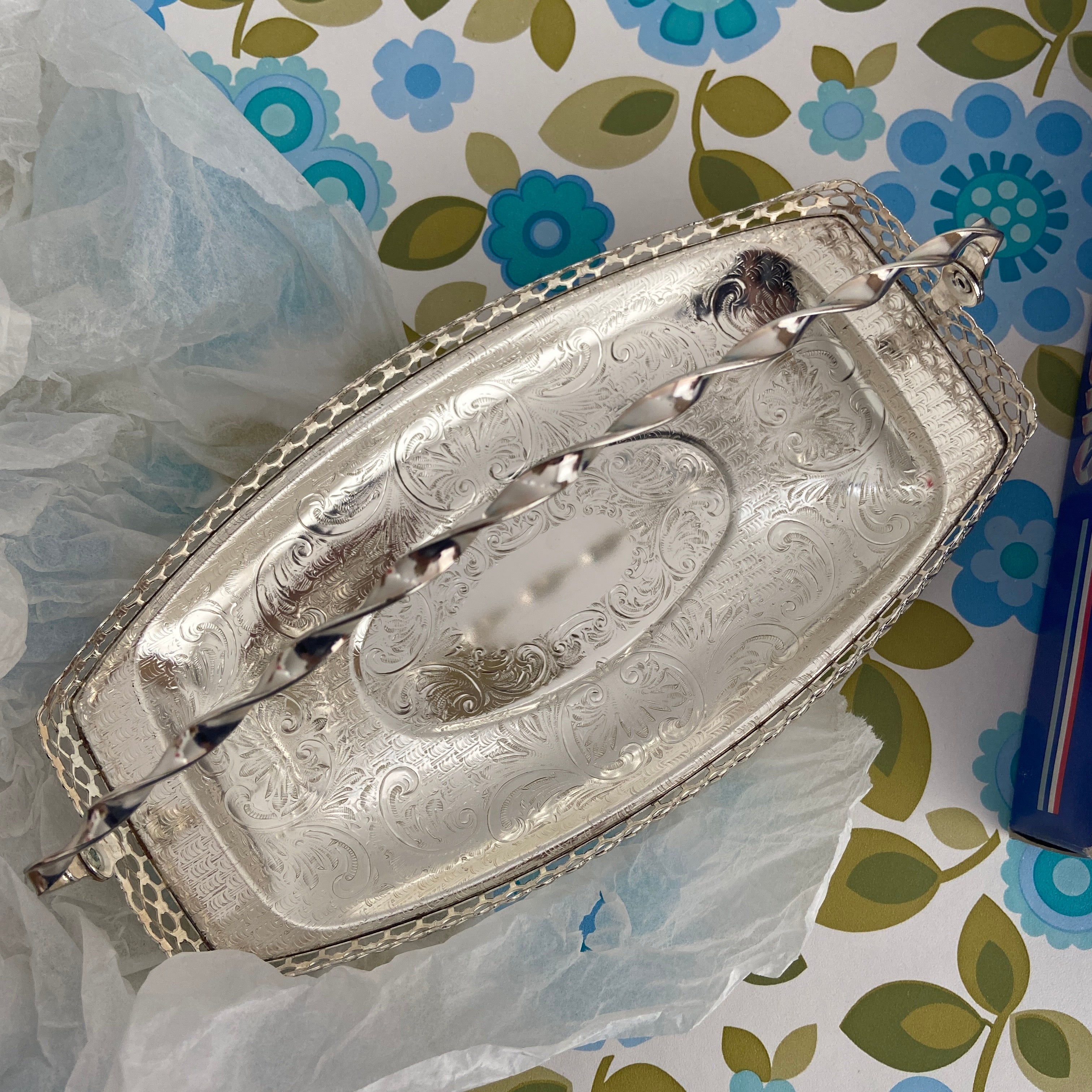 Silver Plated Queen Anne Serving Sweets Tray Vintage Boxed