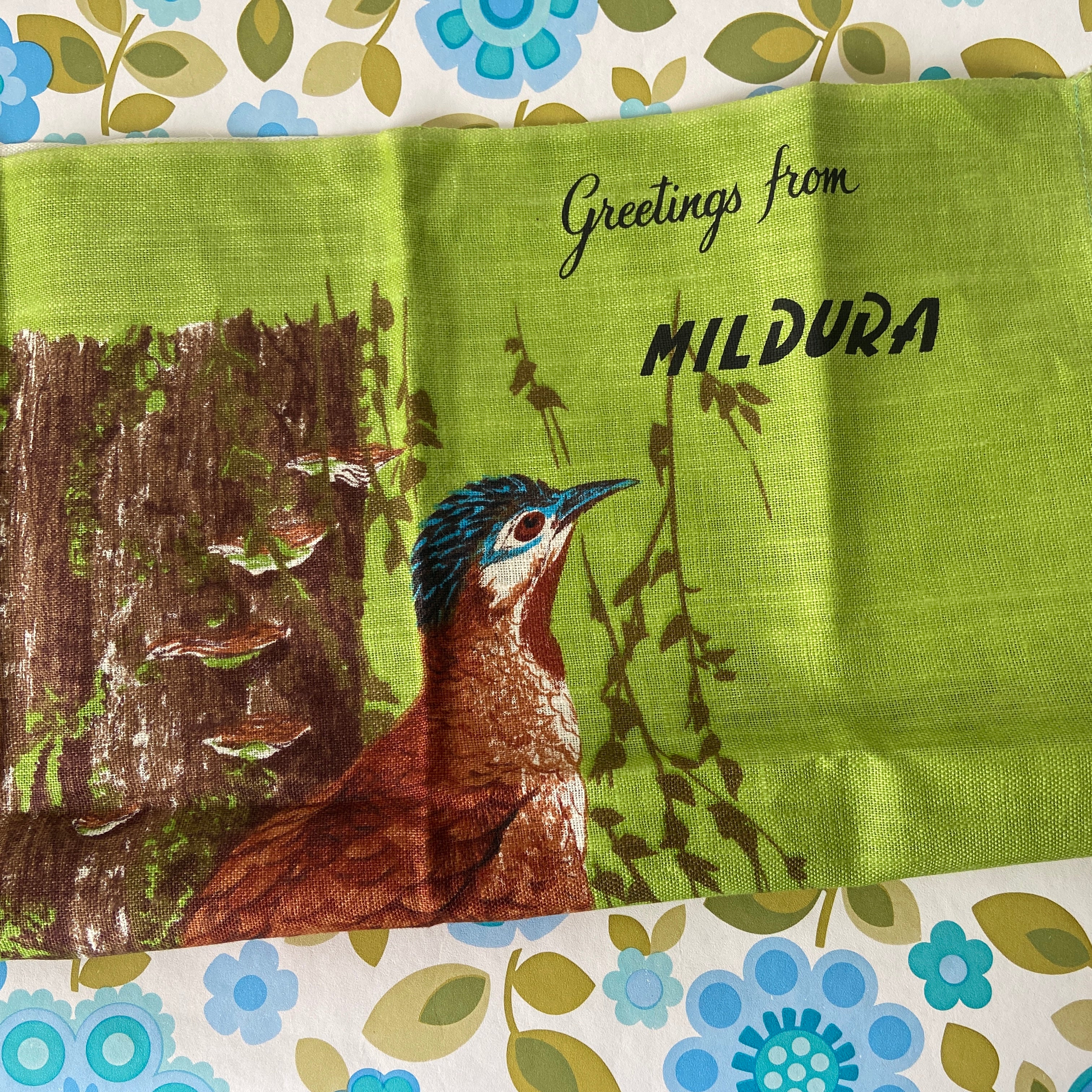 NOS Mildura Unused Vintage Tea Towel Lyrebirds